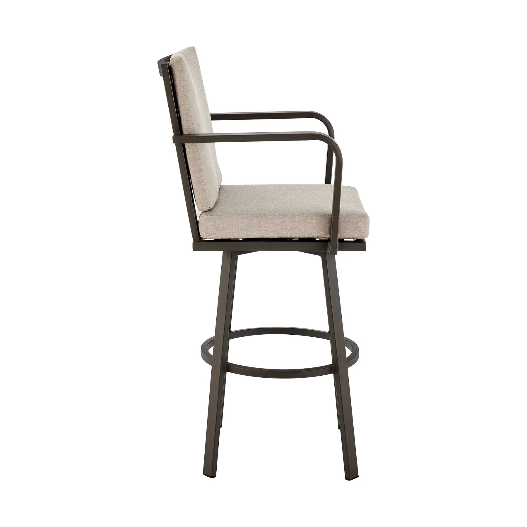 Arnauld 26" Outdoor Patio Swivel Counter Stool in Brown Aluminum with Cushions - Image 3