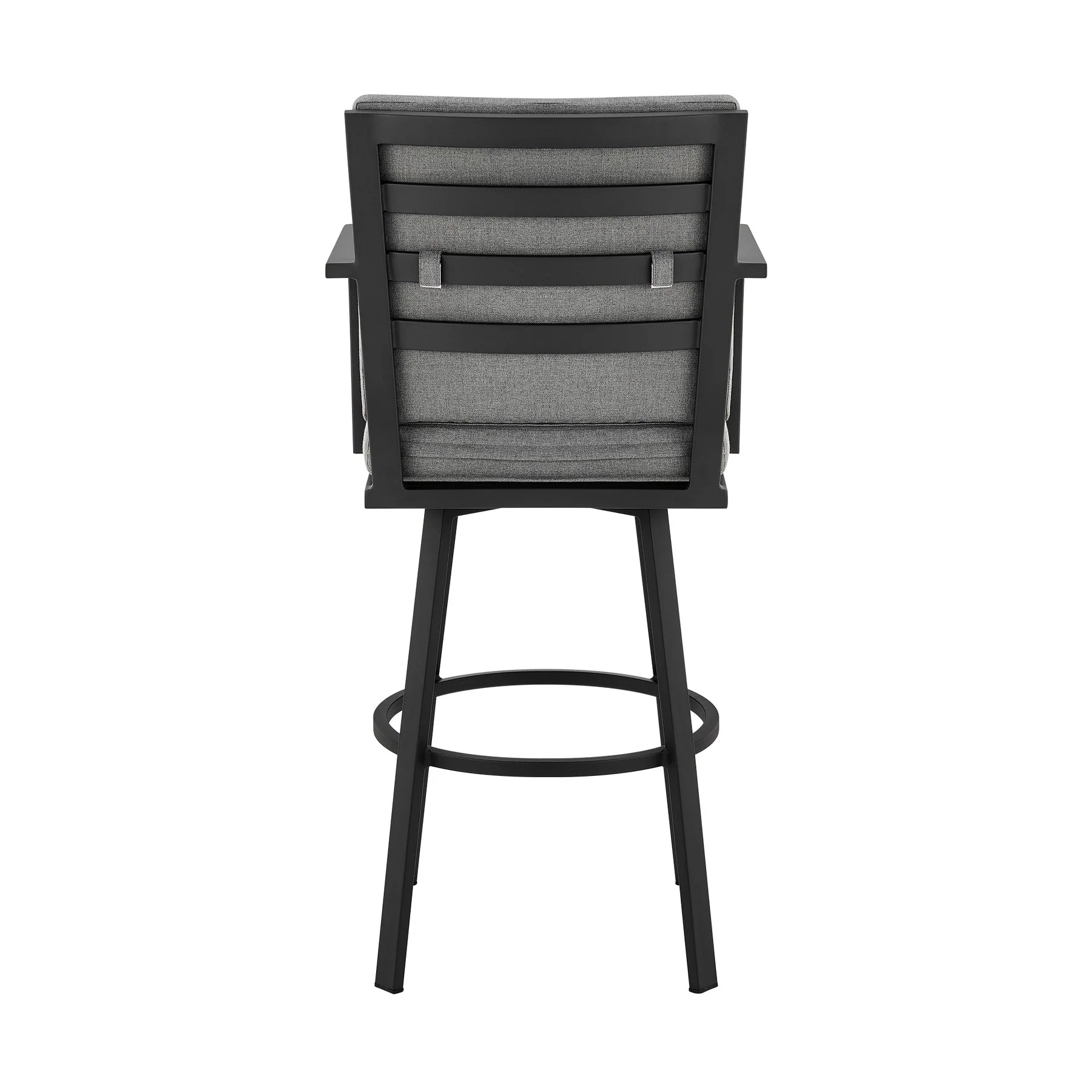 Arnauld 30" Outdoor Patio Swivel Bar Stool in Black Aluminum with Gray Cushions - Image 5