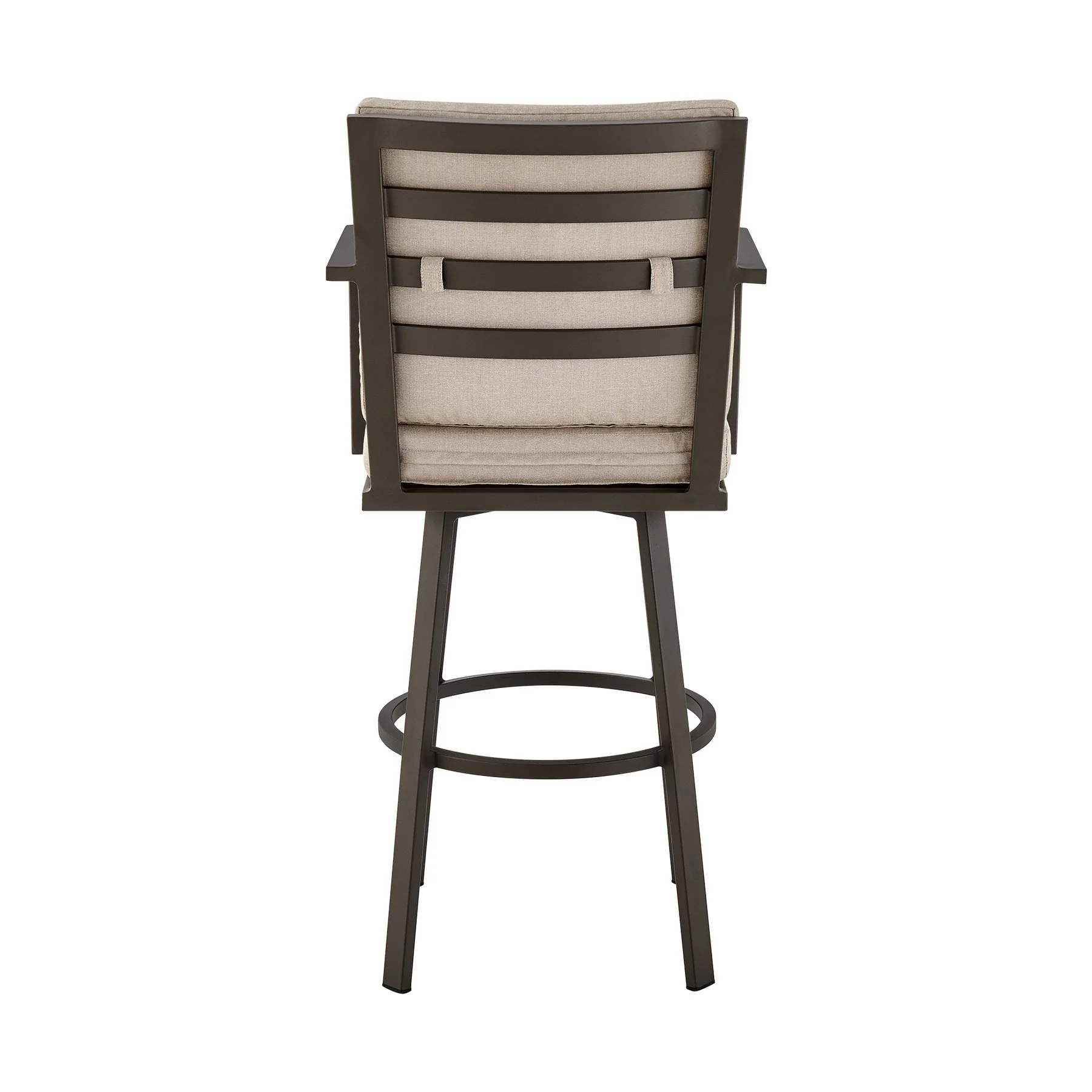 Arnauld 30" Outdoor Patio Swivel Bar Stool in Brown Aluminum with Cushions - Image 5