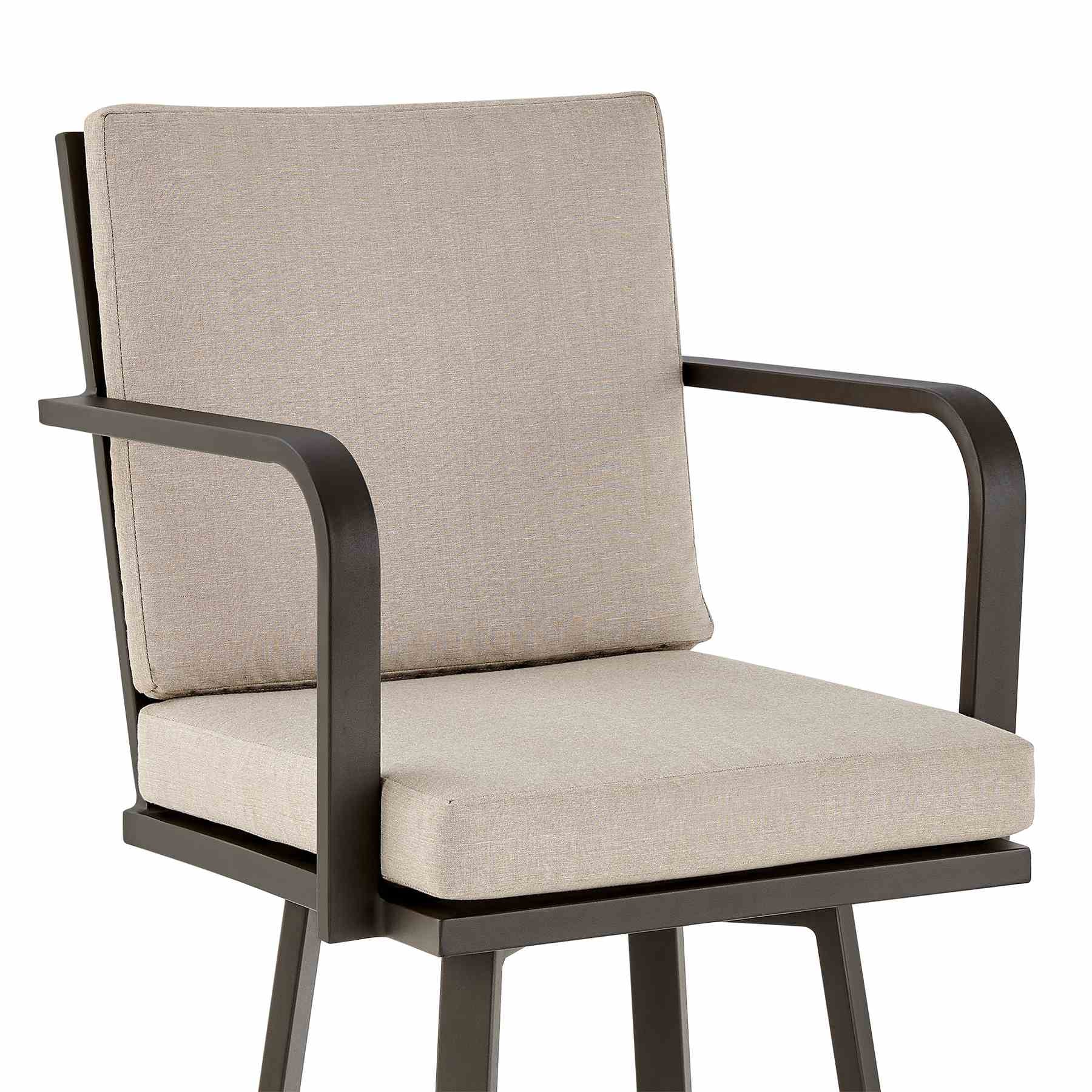 Arnauld 30" Outdoor Patio Swivel Bar Stool in Brown Aluminum with Cushions - Image 6