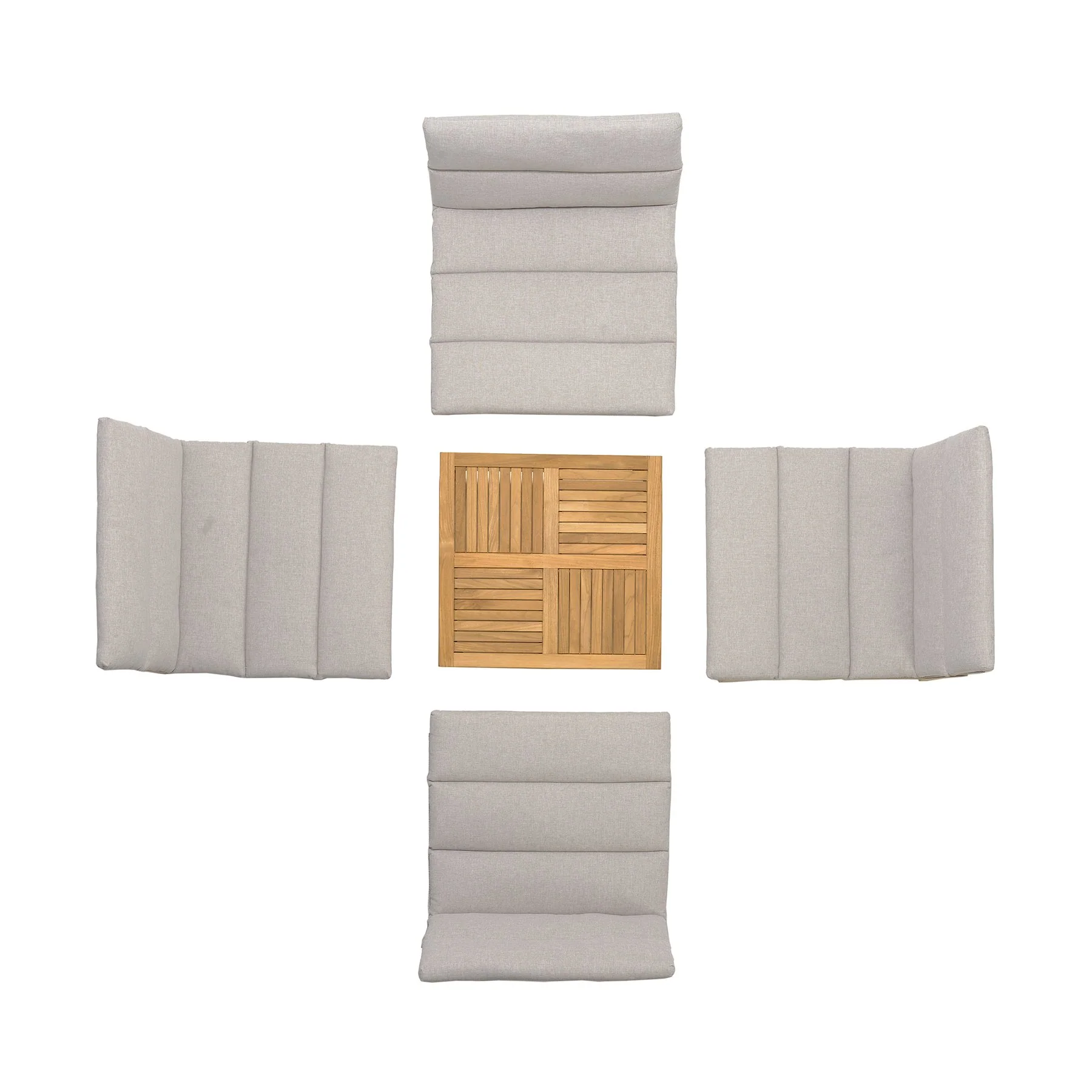 Arno Outdoor 5 Piece Teak Wood Seating Set in Beige Olefin - Image 9