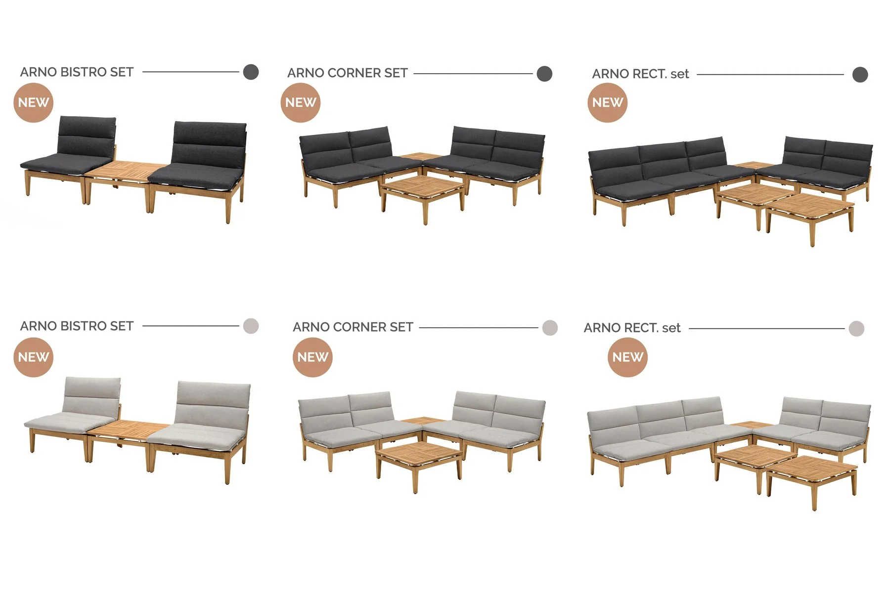 Arno Outdoor 5 Piece Teak Wood Seating Set in Charcoal Olefin - Image 12