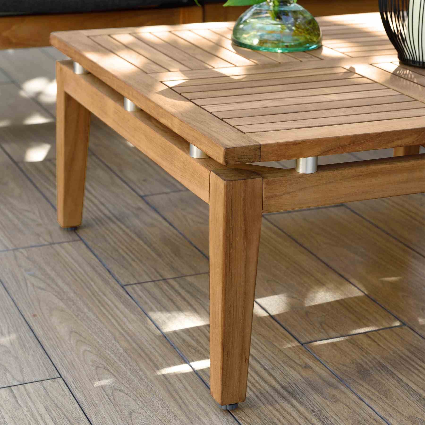Arno Outdoor 5 Piece Teak Wood Seating Set in Charcoal Olefin - Image 7
