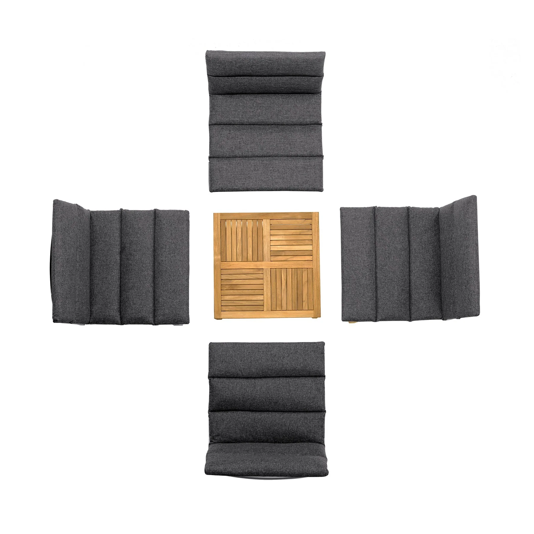 Arno Outdoor 5 Piece Teak Wood Seating Set in Charcoal Olefin - Image 9