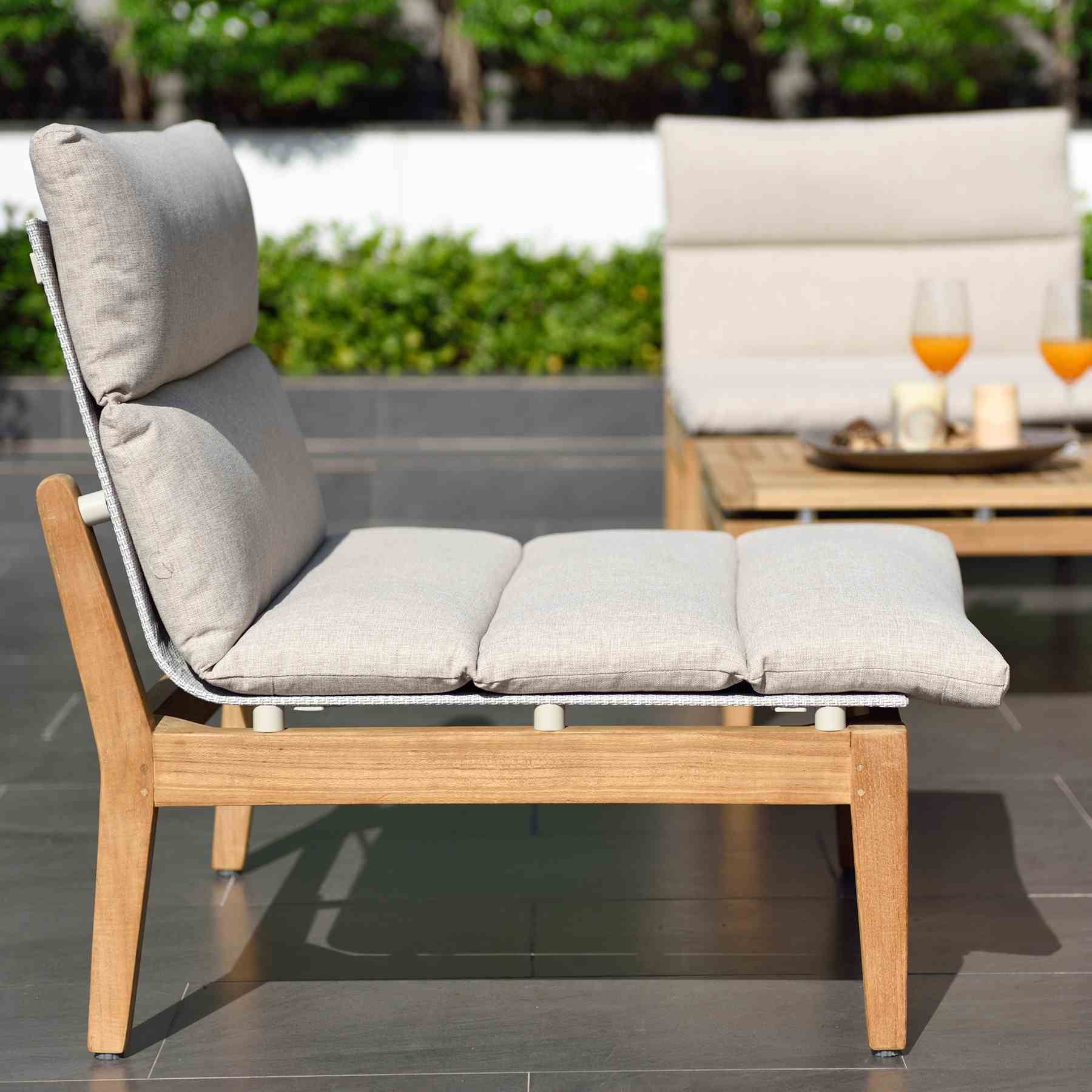 Arno Outdoor 7 Piece Teak Wood Seating Set in Beige Olefin - Image 10