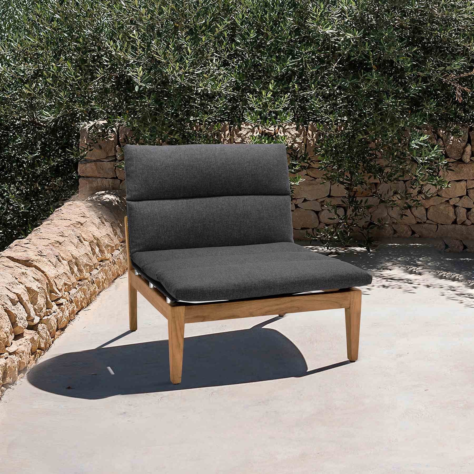 Arno Outdoor Modular Teak Wood Lounge Chair with Charcoal Olefin - Image 8