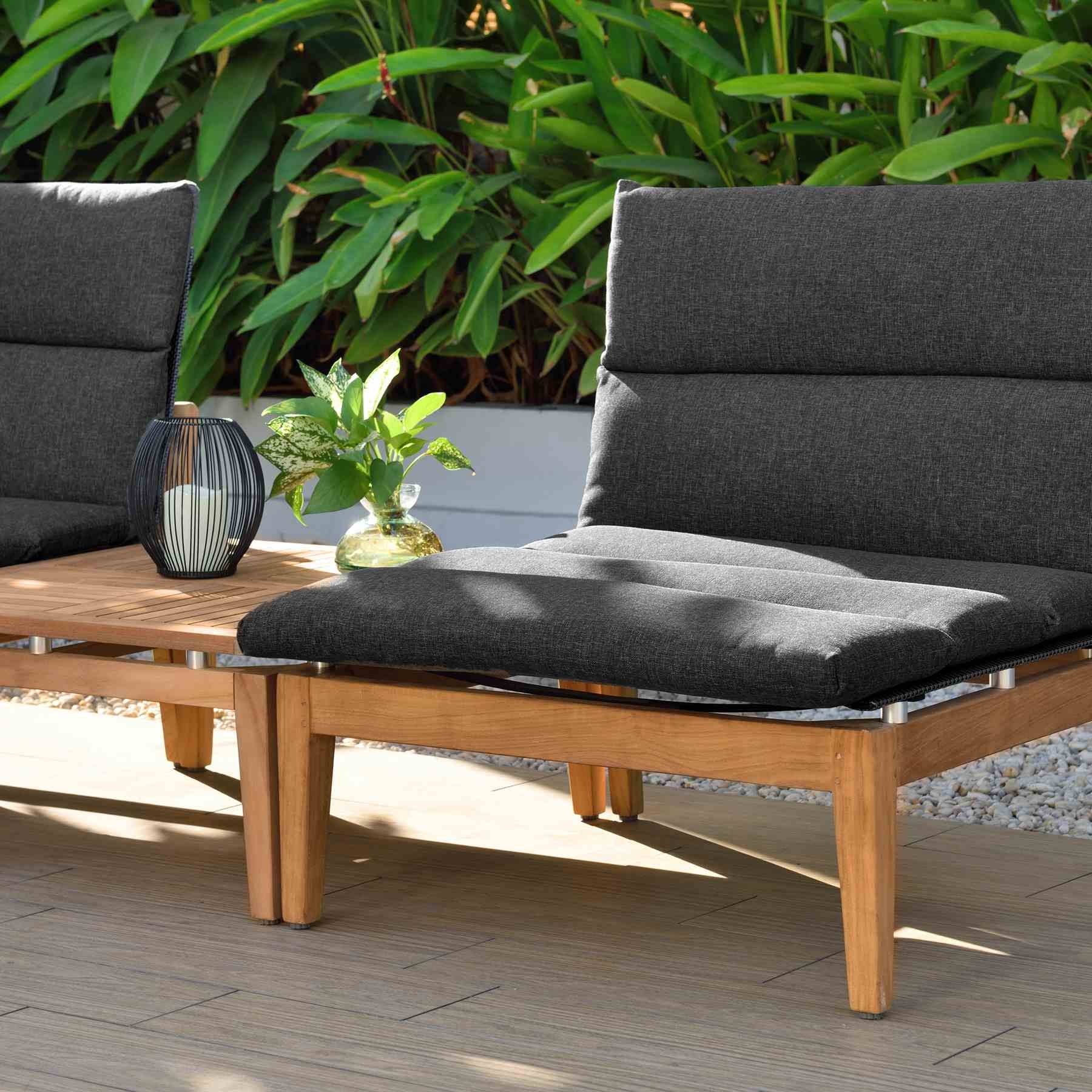 Arno Outdoor Modular Teak Wood Lounge Chair with Charcoal Olefin - Image 9