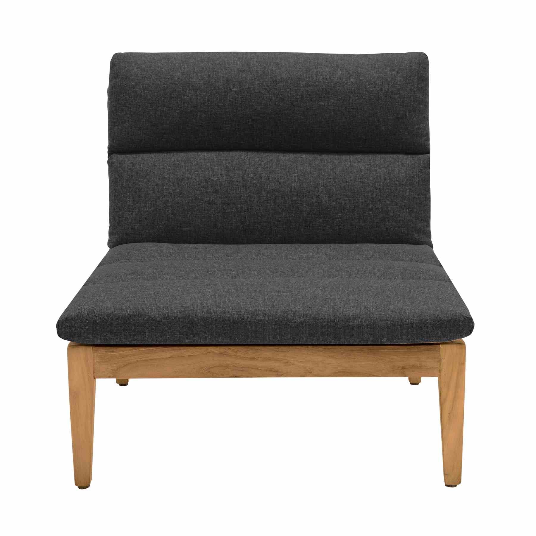 Arno Outdoor Modular Teak Wood Lounge Chair with Charcoal Olefin - Set of 2 - Image 2