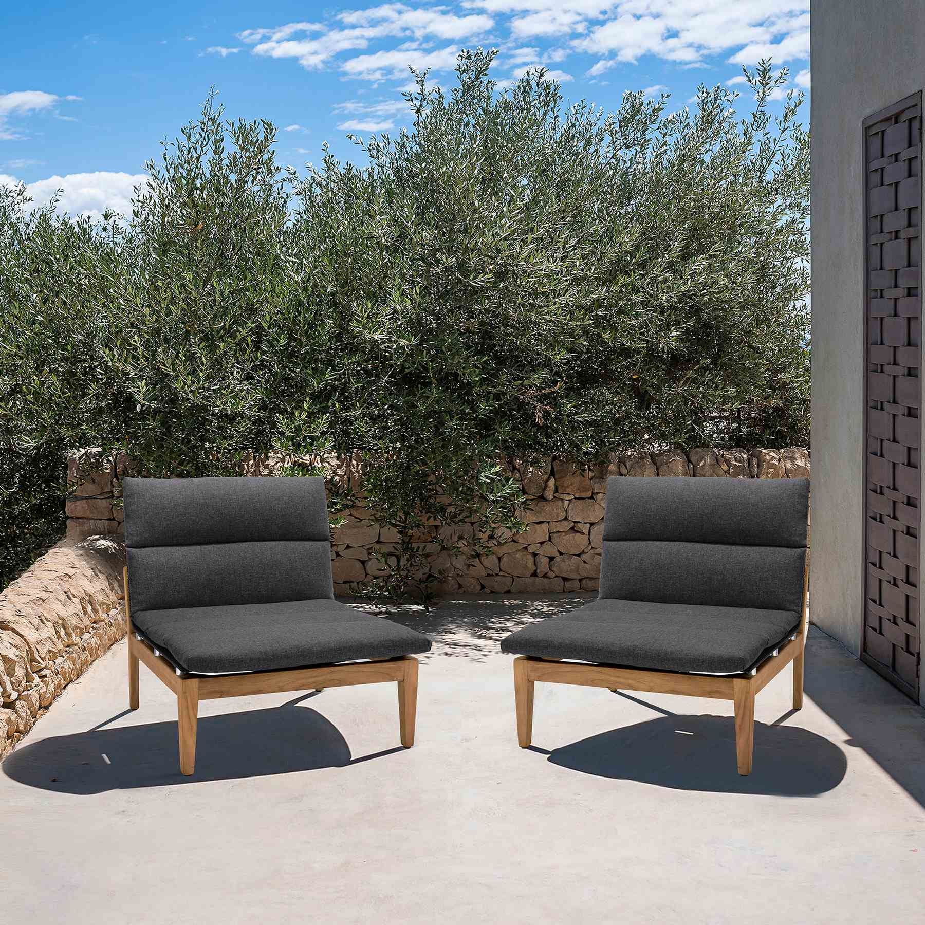 Arno Outdoor Modular Teak Wood Lounge Chair with Charcoal Olefin - Set of 2 - Image 8