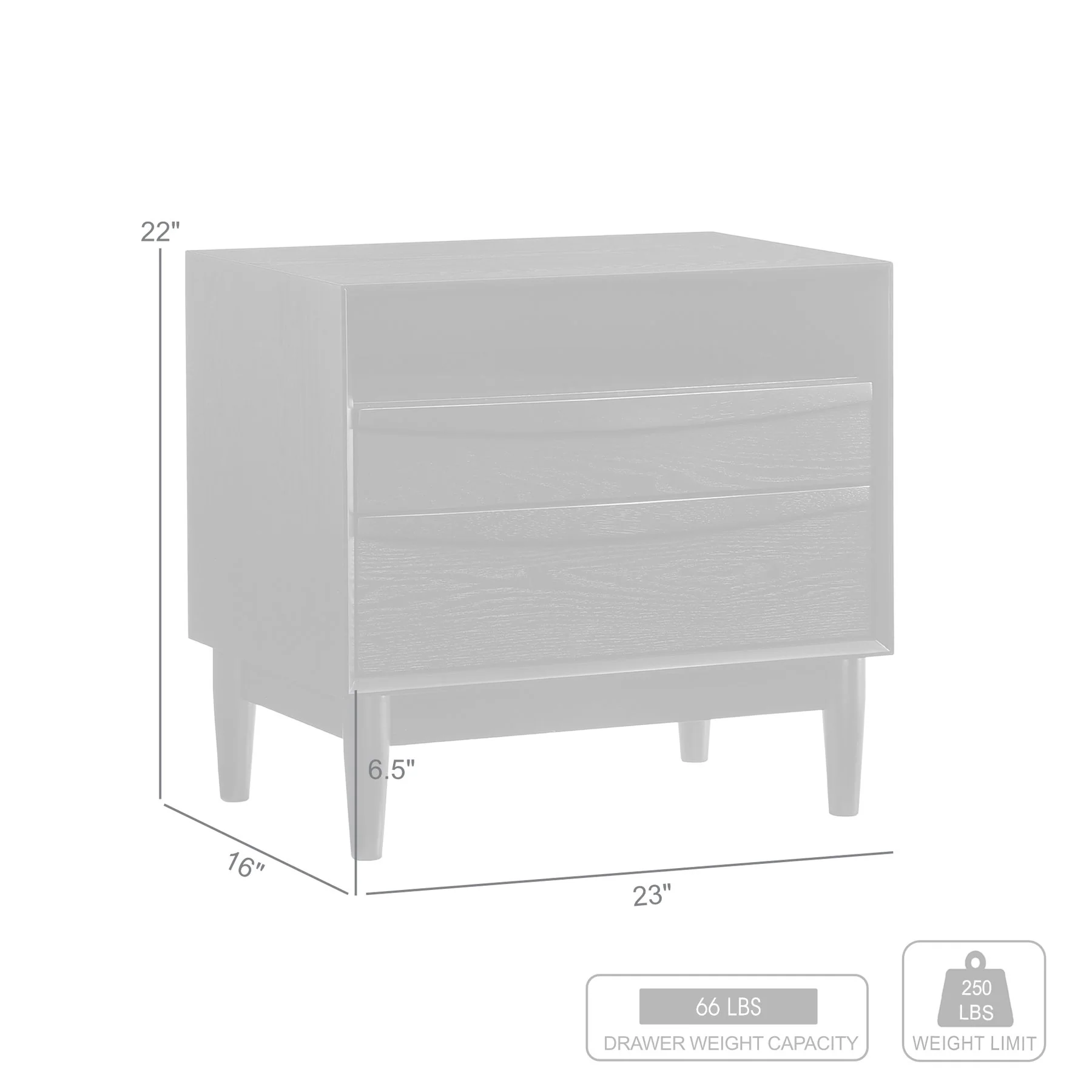 Artemio 2 Drawer Wood Nightstand with Shelf in Black Finish - Image 10