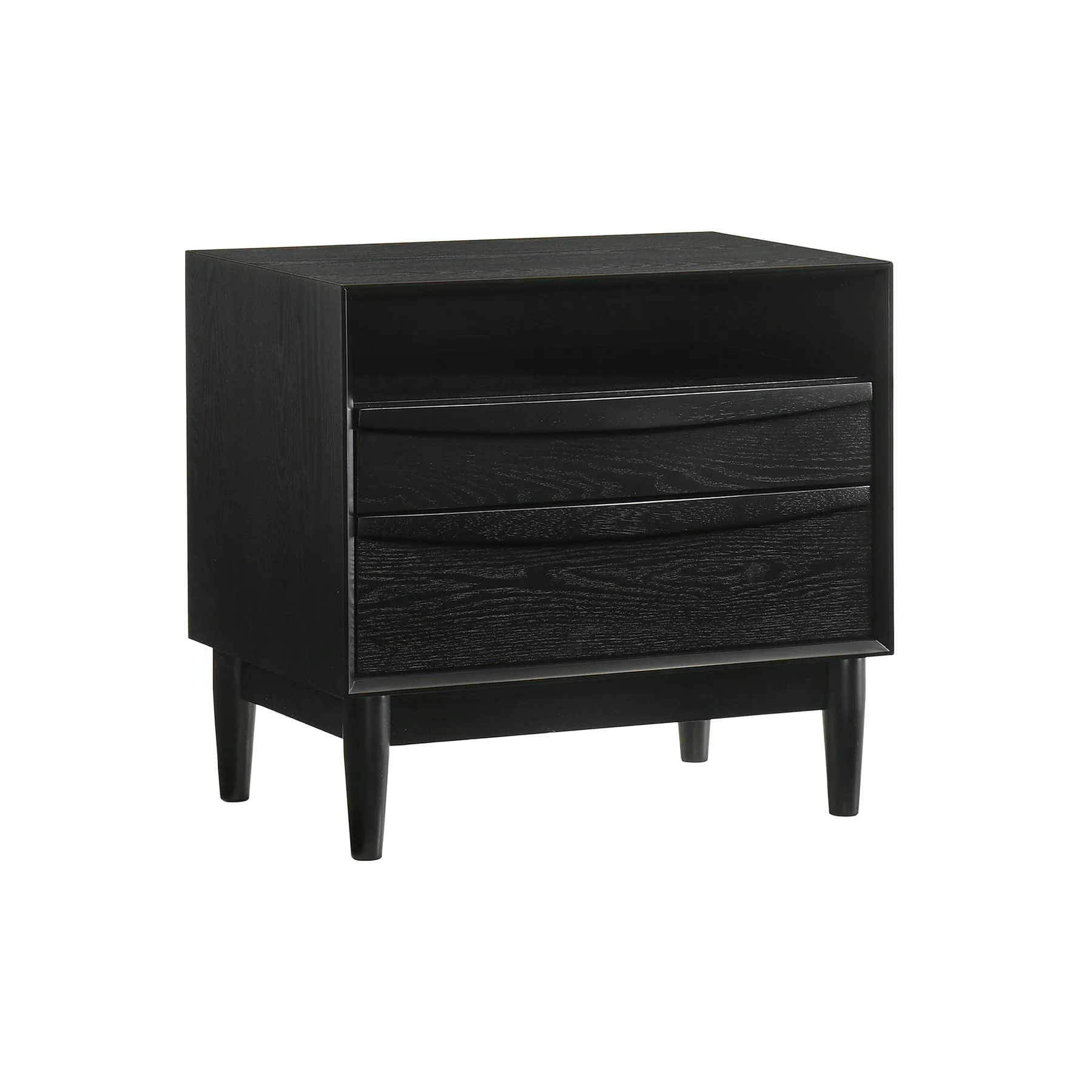 Artemio 2 Drawer Wood Nightstand with Shelf in Black Finish - Image 2