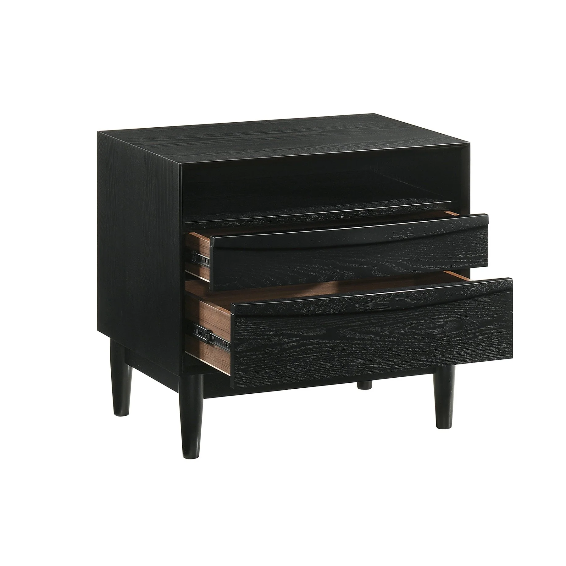 Artemio 2 Drawer Wood Nightstand with Shelf in Black Finish - Image 3