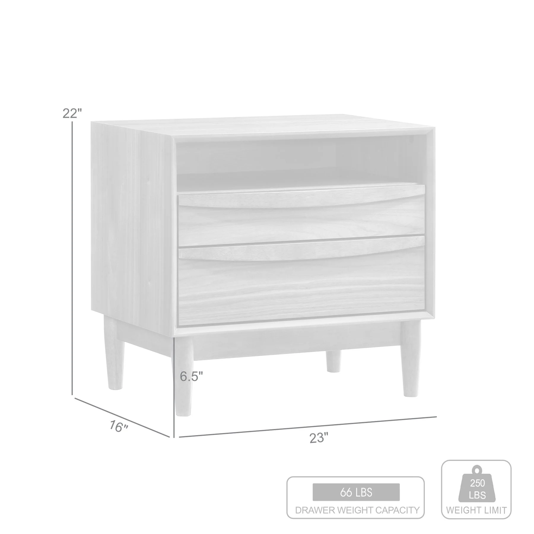 Artemio 2 Drawer Wood Nightstand with Shelf in Walnut Finish - Image 10