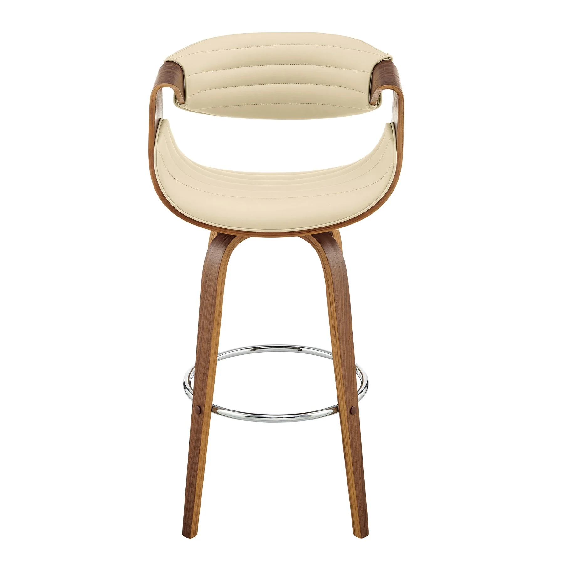 Arya 26" Swivel Counter Stool in Cream Faux Leather and Walnut Wood - Image 2