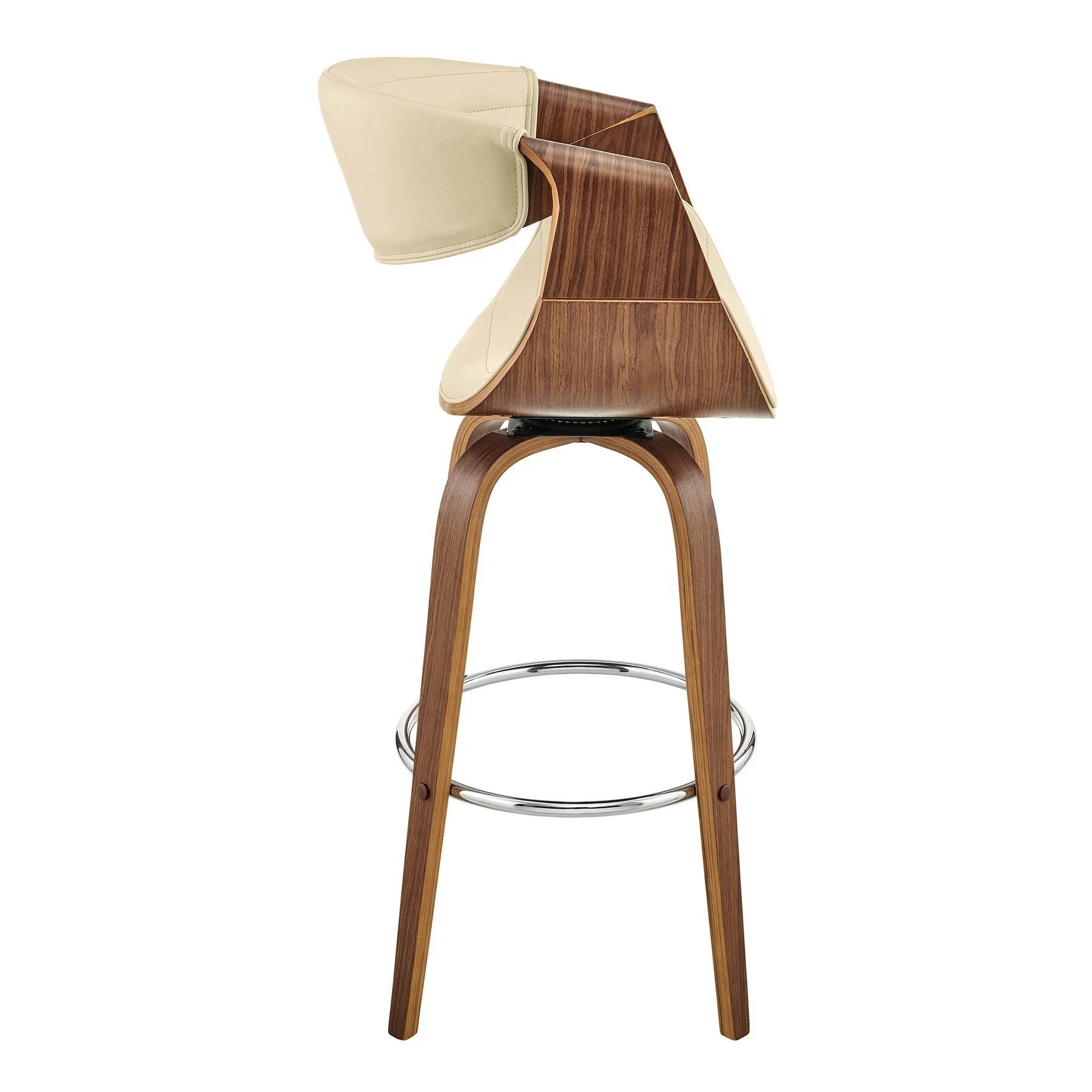 Arya 26" Swivel Counter Stool in Cream Faux Leather and Walnut Wood - Image 3
