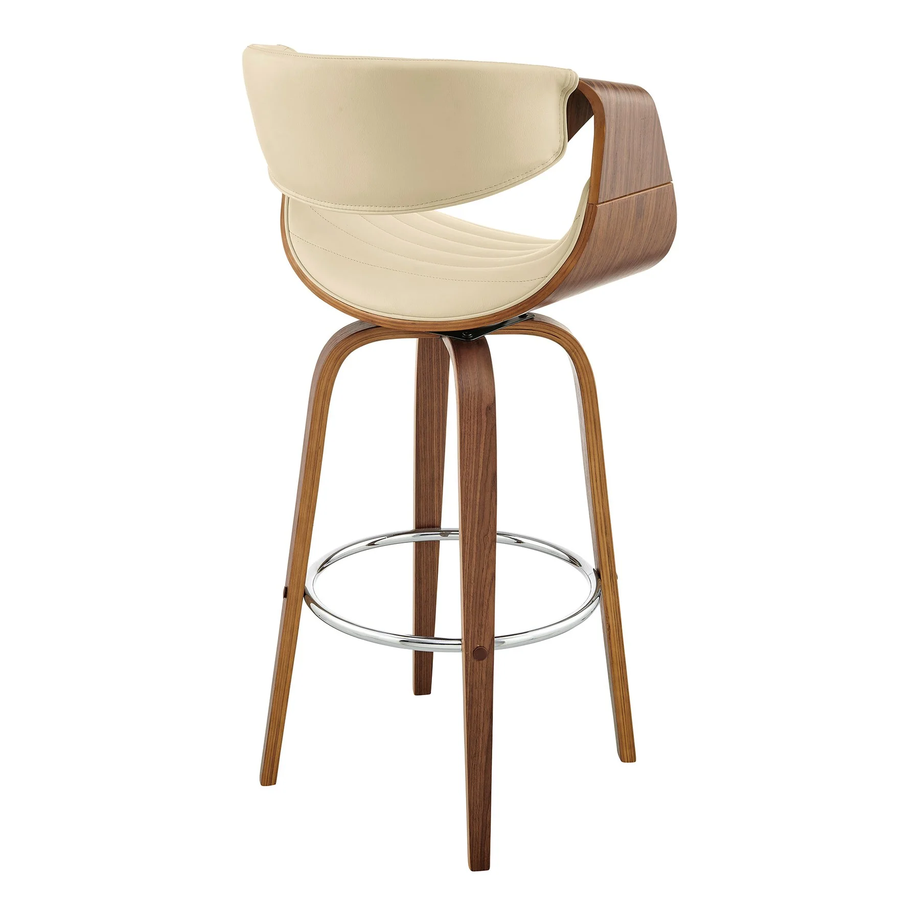 Arya 26" Swivel Counter Stool in Cream Faux Leather and Walnut Wood - Image 4