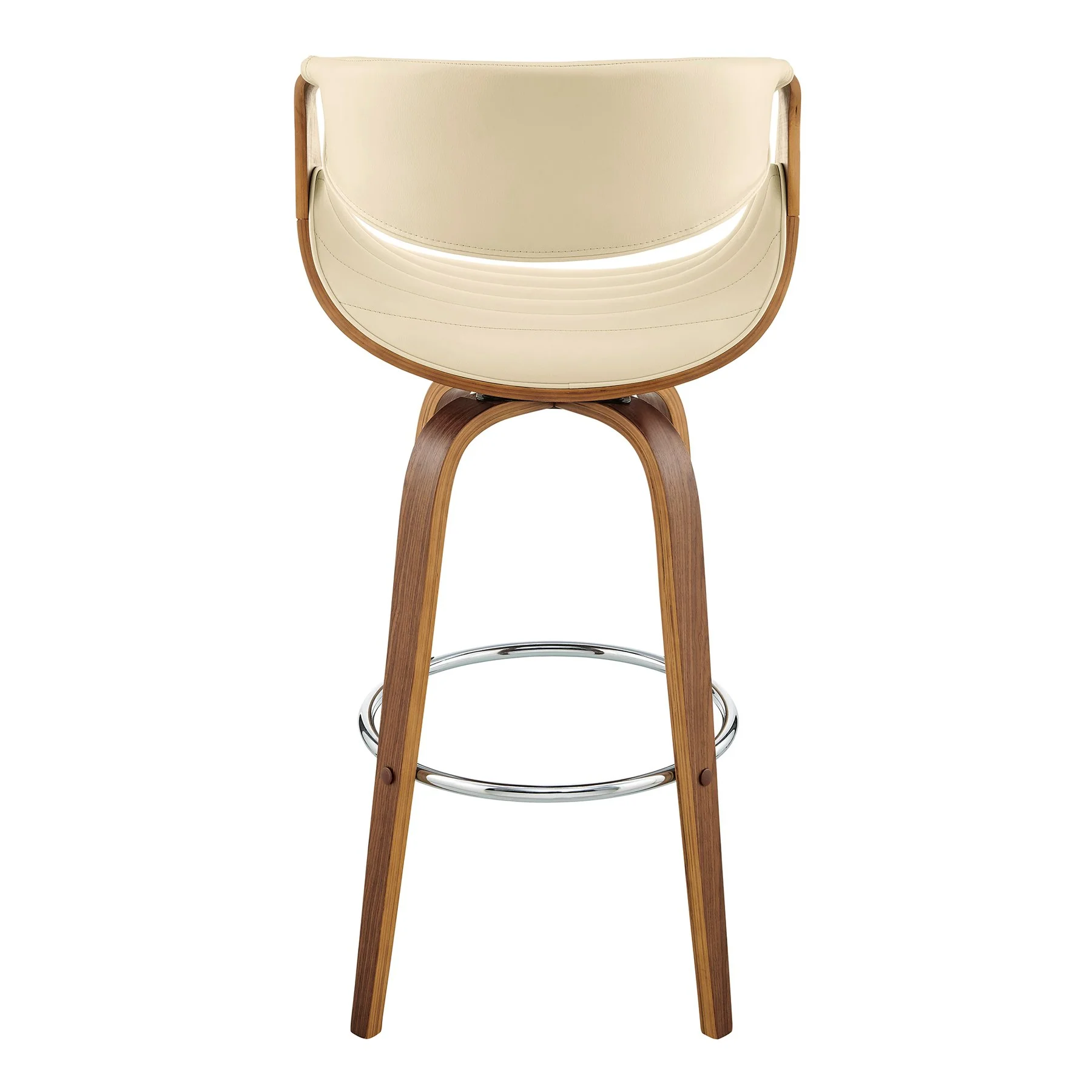 Arya 26" Swivel Counter Stool in Cream Faux Leather and Walnut Wood - Image 5
