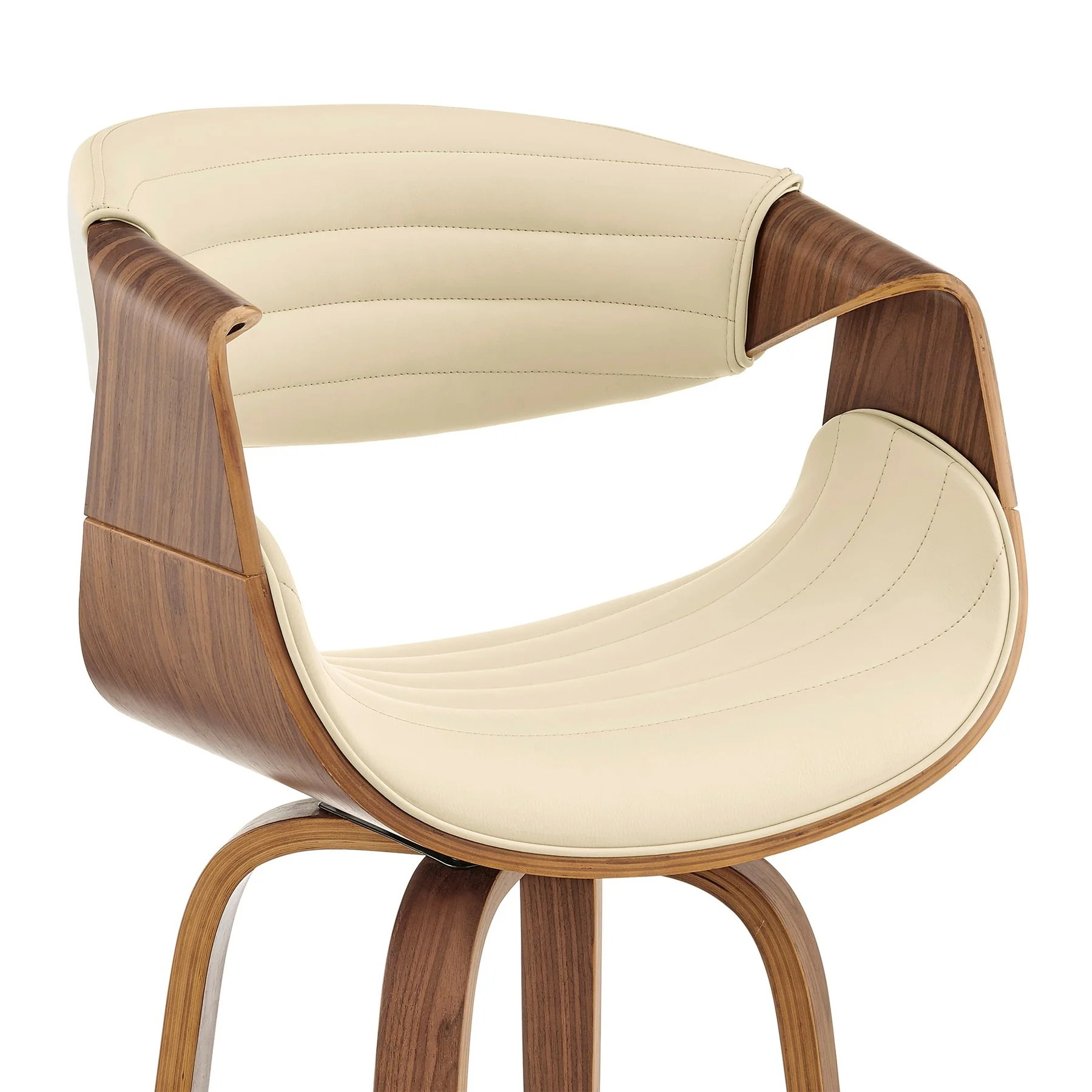 Arya 26" Swivel Counter Stool in Cream Faux Leather and Walnut Wood - Image 6
