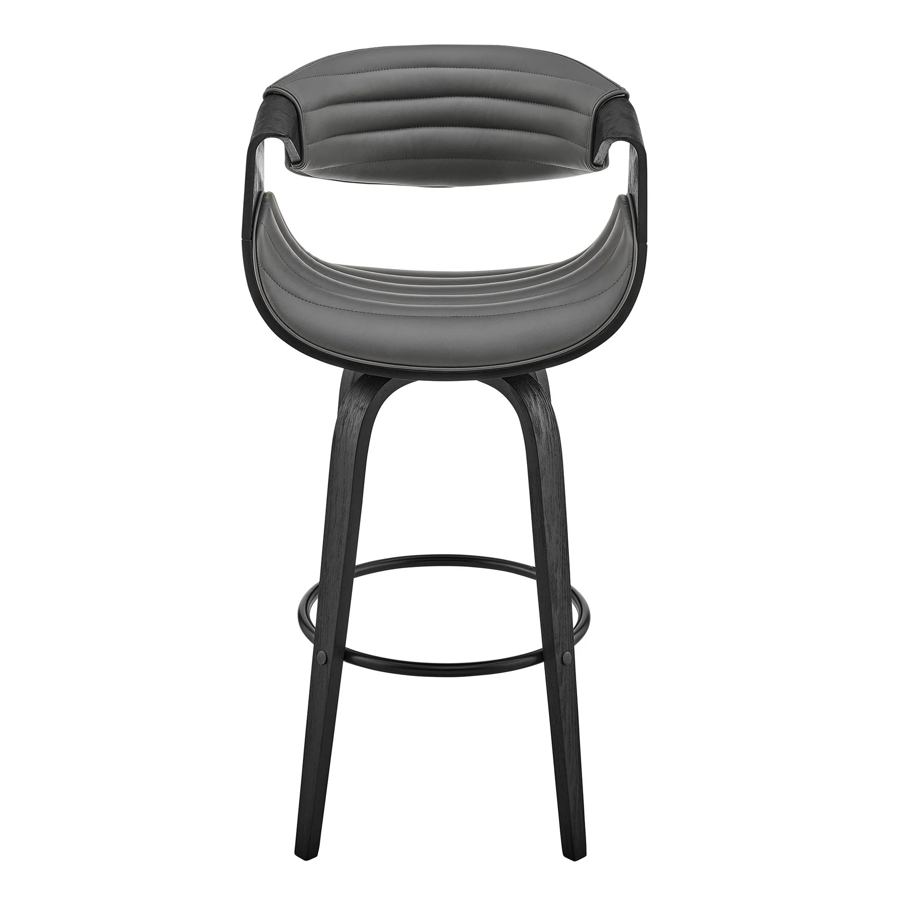 Arya 26" Swivel Counter Stool in Gray Faux Leather and Black Wood - Image 2