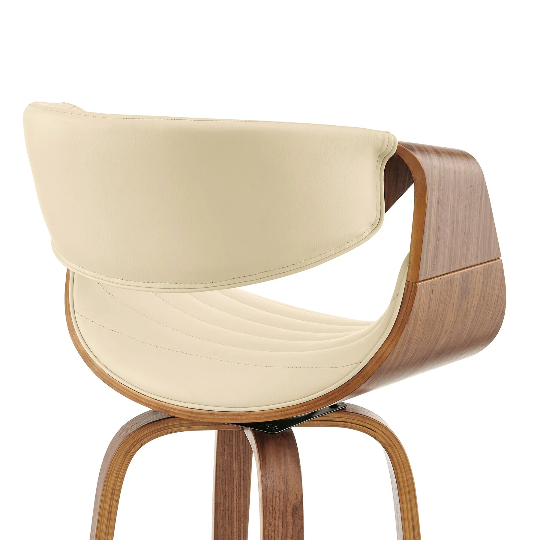 Arya 30" Swivel Bar Stool in Cream Faux Leather and Walnut Wood - Image 7