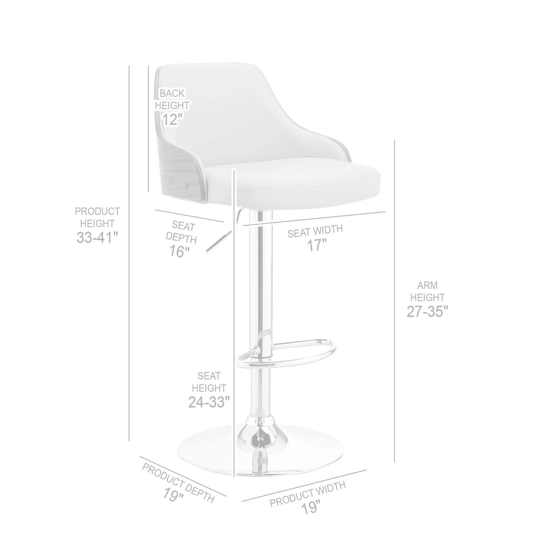 Asher Adjustable Black Faux Leather and Chrome Finish Bar Stool - Image 10