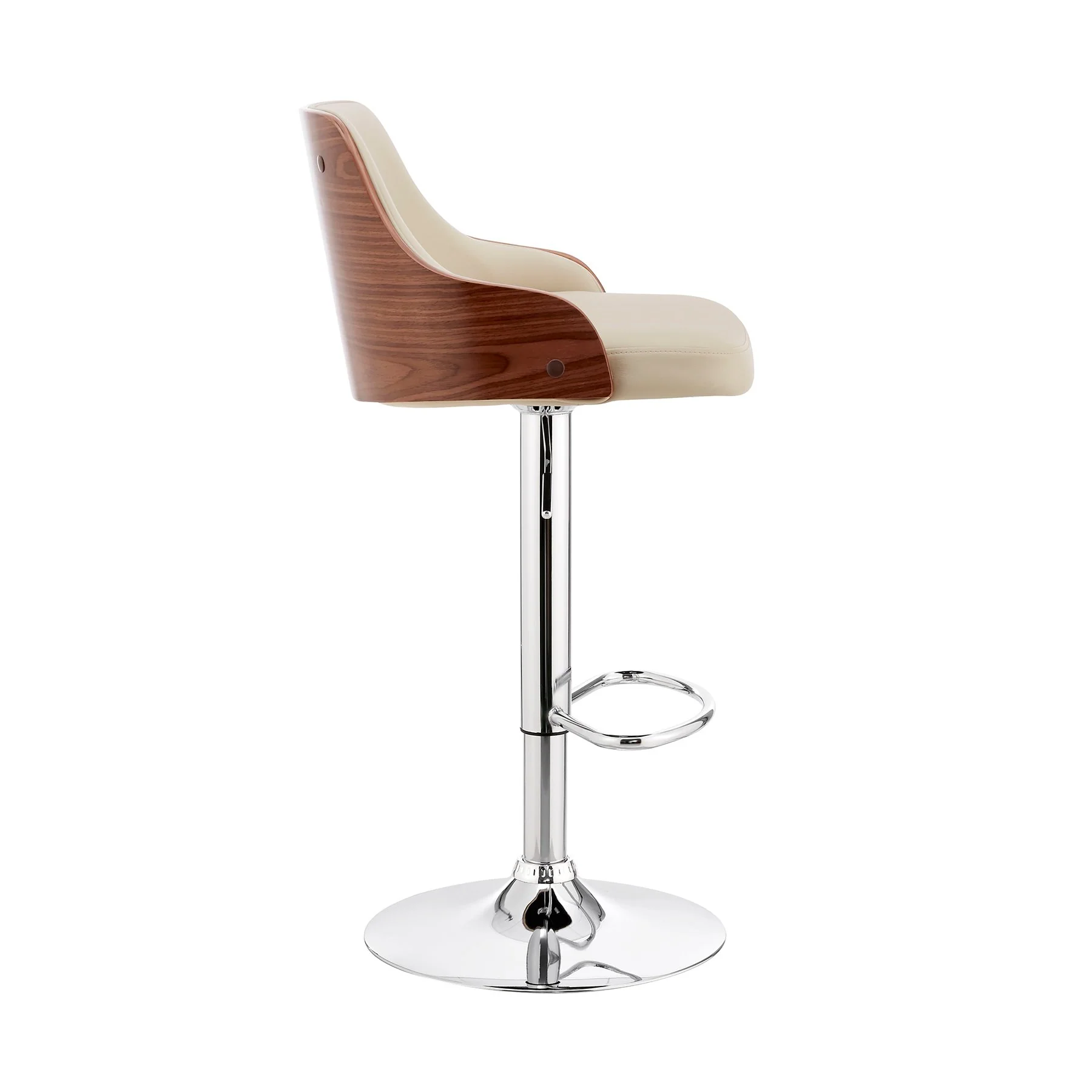 Asher Adjustable Cream Faux Leather and Chrome Finish Bar Stool - Image 3