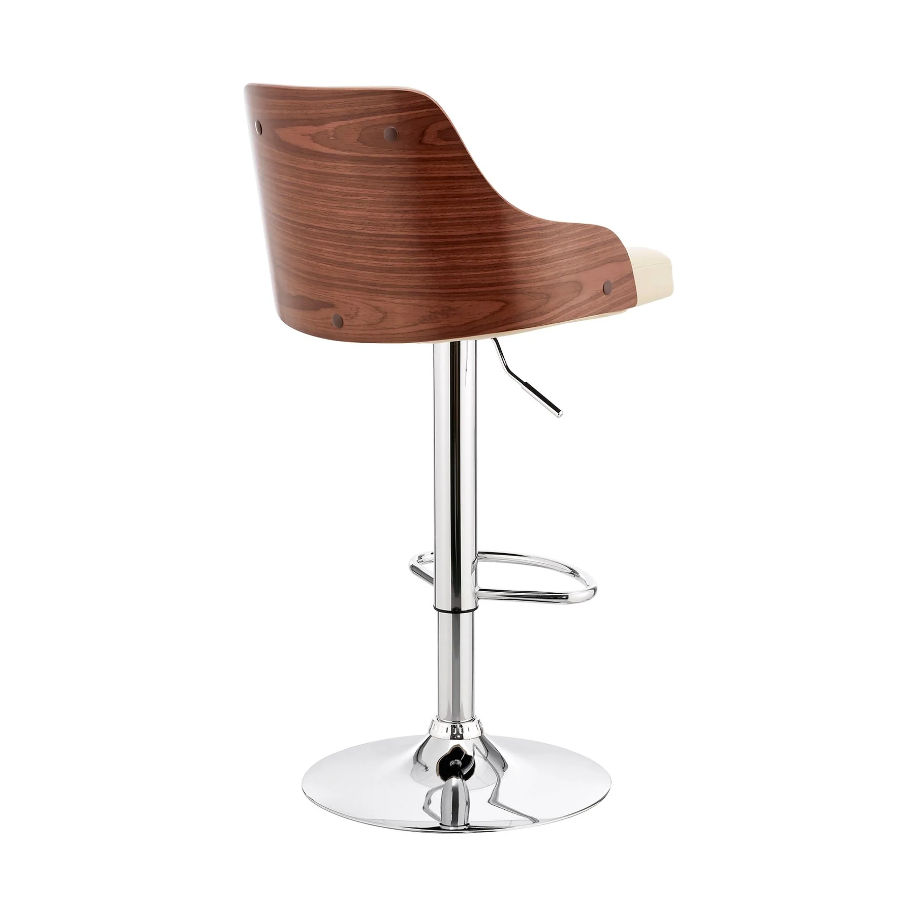 Asher Adjustable Cream Faux Leather and Chrome Finish Bar Stool - Image 4