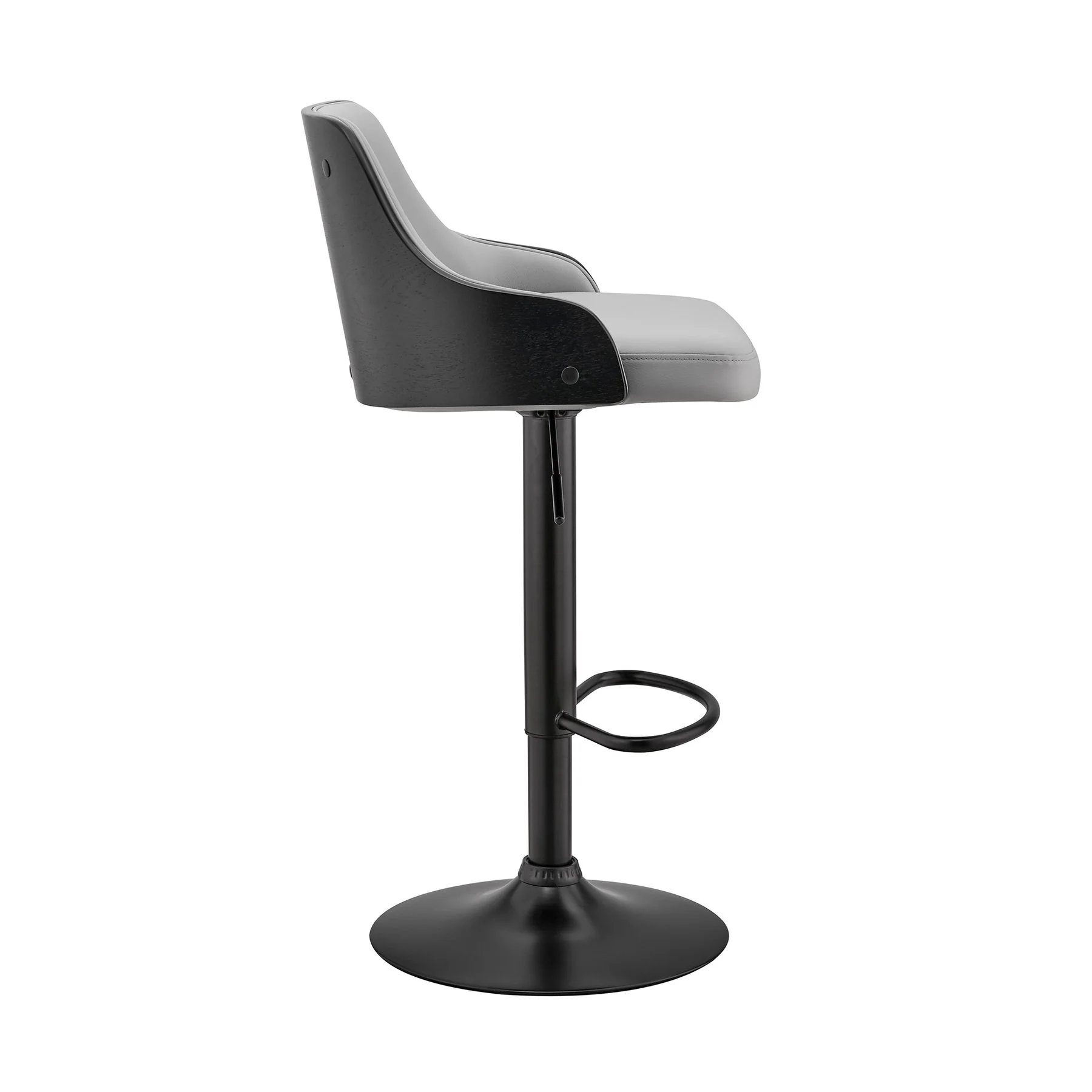 Asher Adjustable Gray Faux Leather and Black Finish Bar Stool - Image 3
