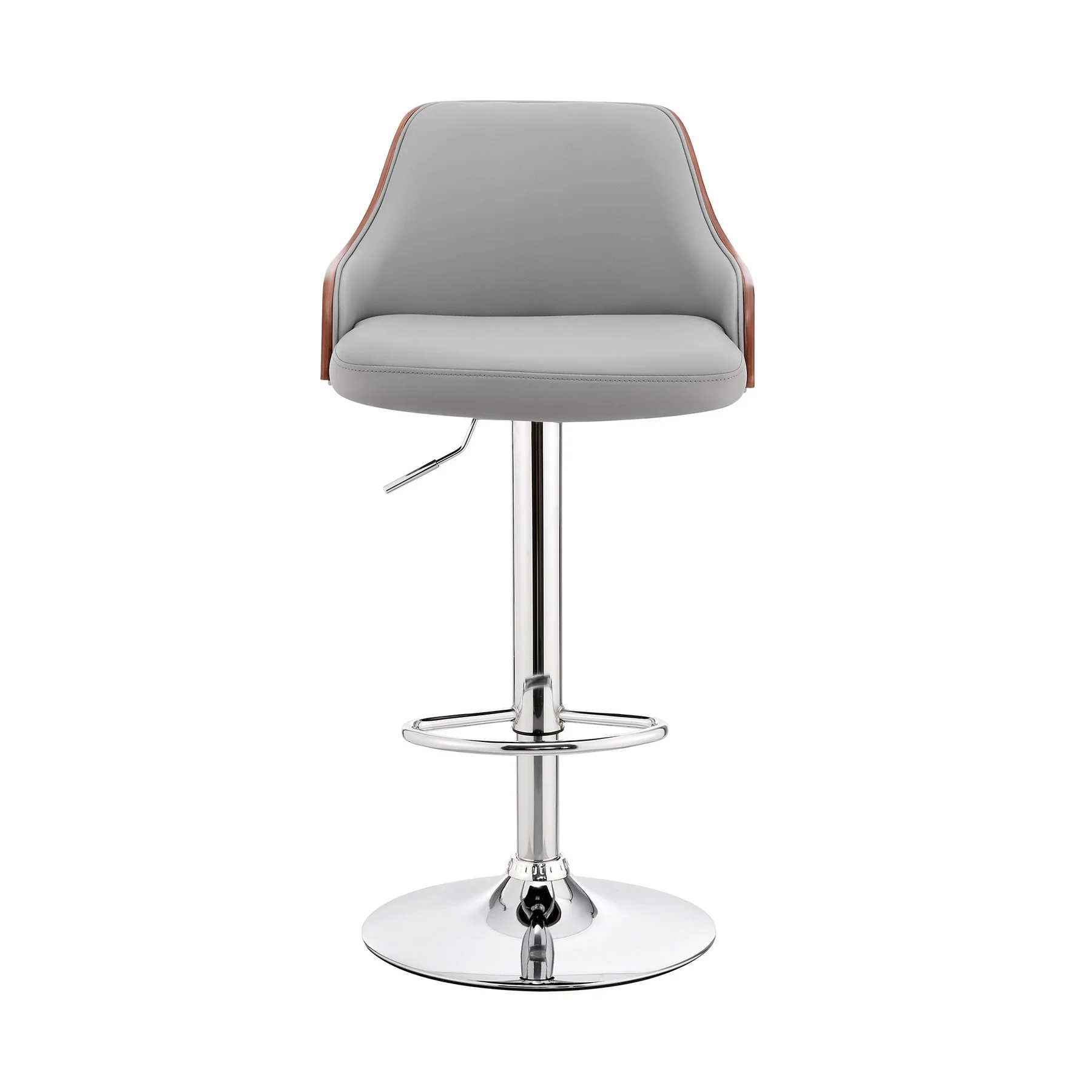 Asher Adjustable Gray Faux Leather and Chrome Finish Bar Stool - Image 2