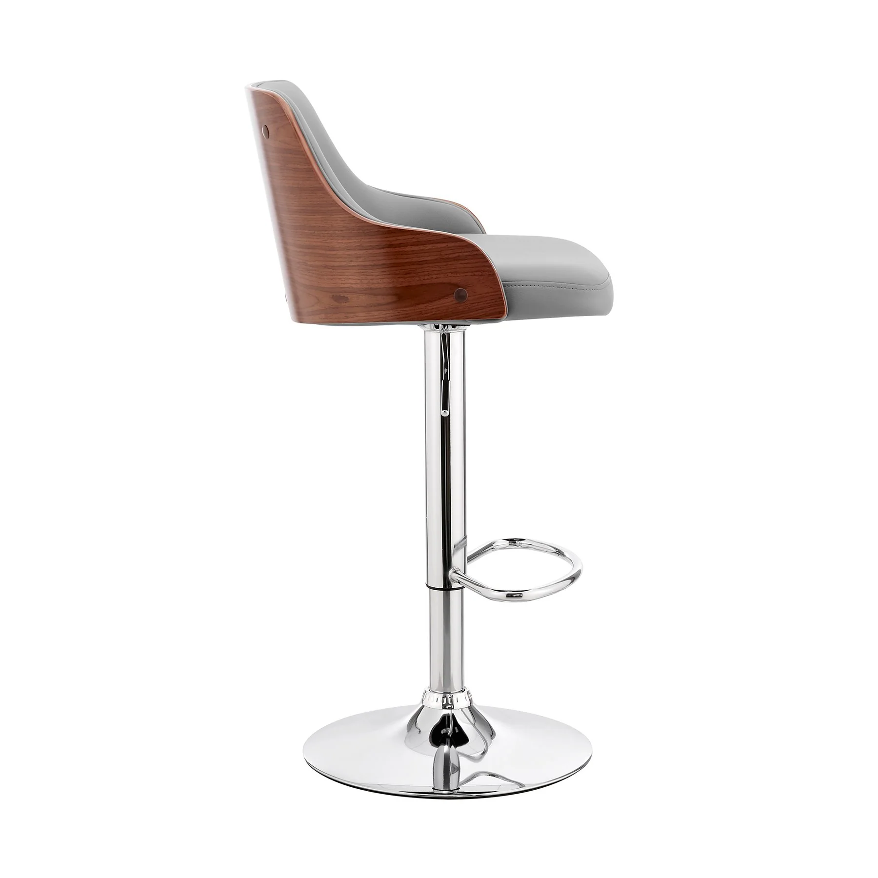 Asher Adjustable Gray Faux Leather and Chrome Finish Bar Stool - Image 3