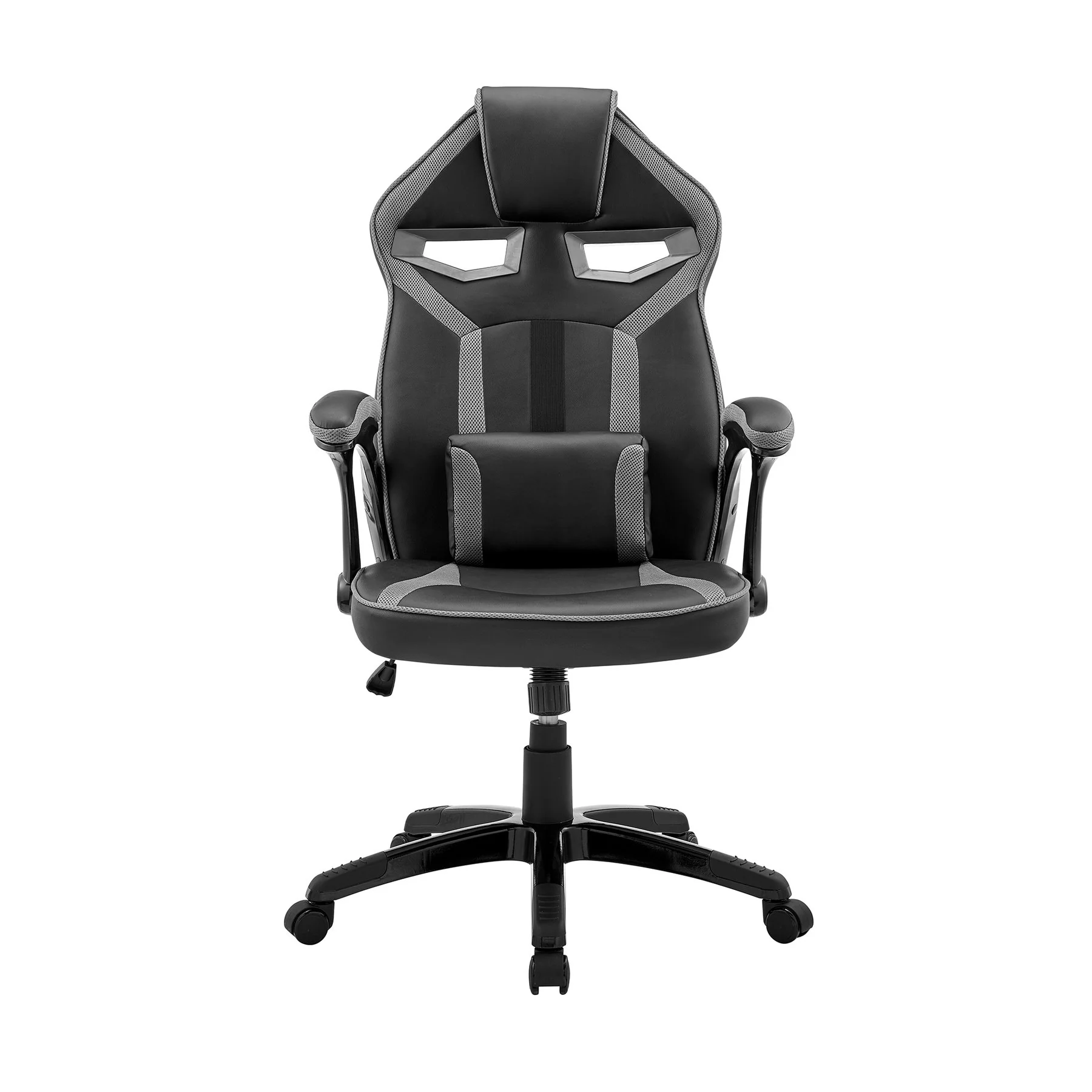 Aspect Adjustable Racing Gaming Chair in Black Faux Leather and Dark Gray Mesh with Lumbar Support Pillow - Image 2