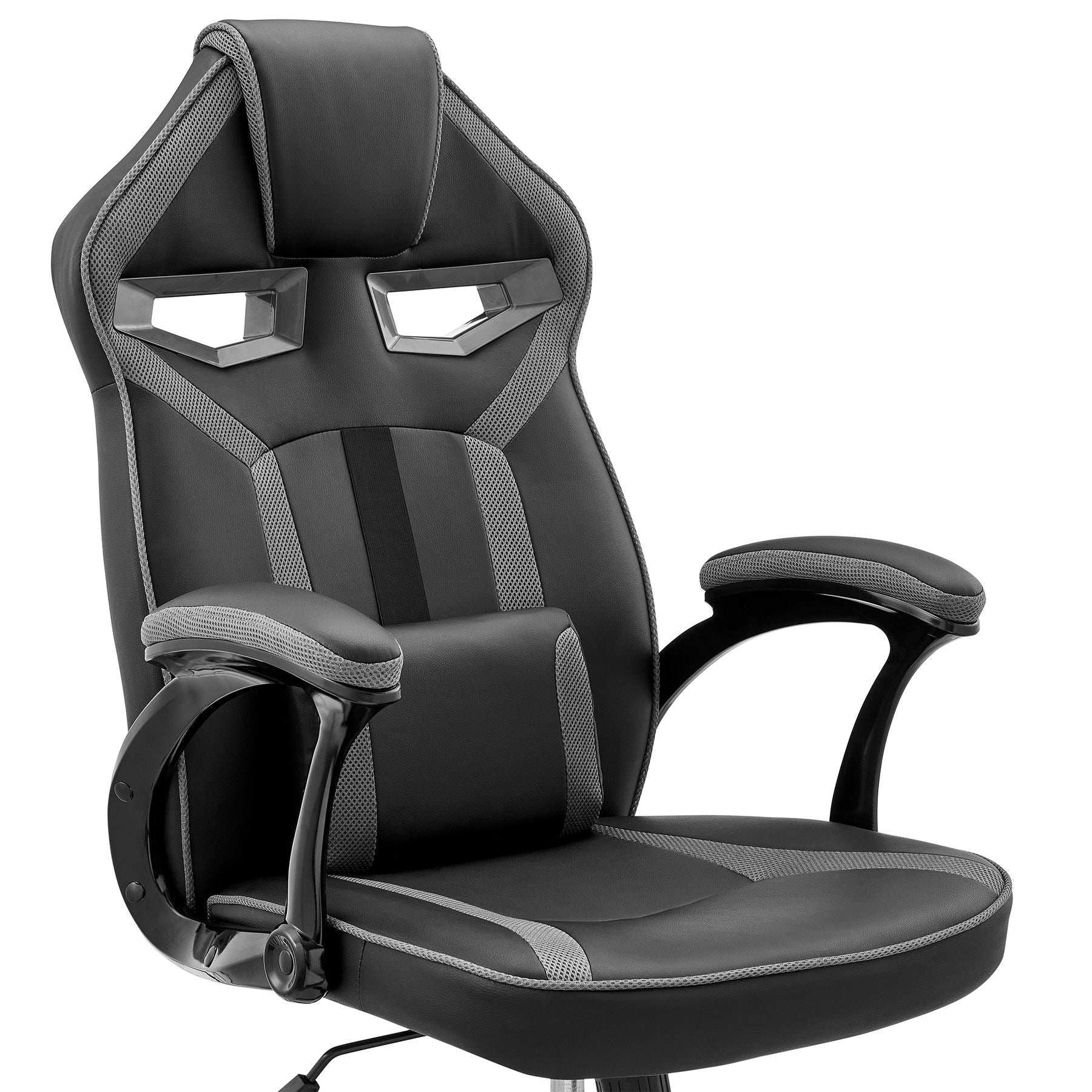 Aspect Adjustable Racing Gaming Chair in Black Faux Leather and Dark Gray Mesh with Lumbar Support Pillow - Image 6