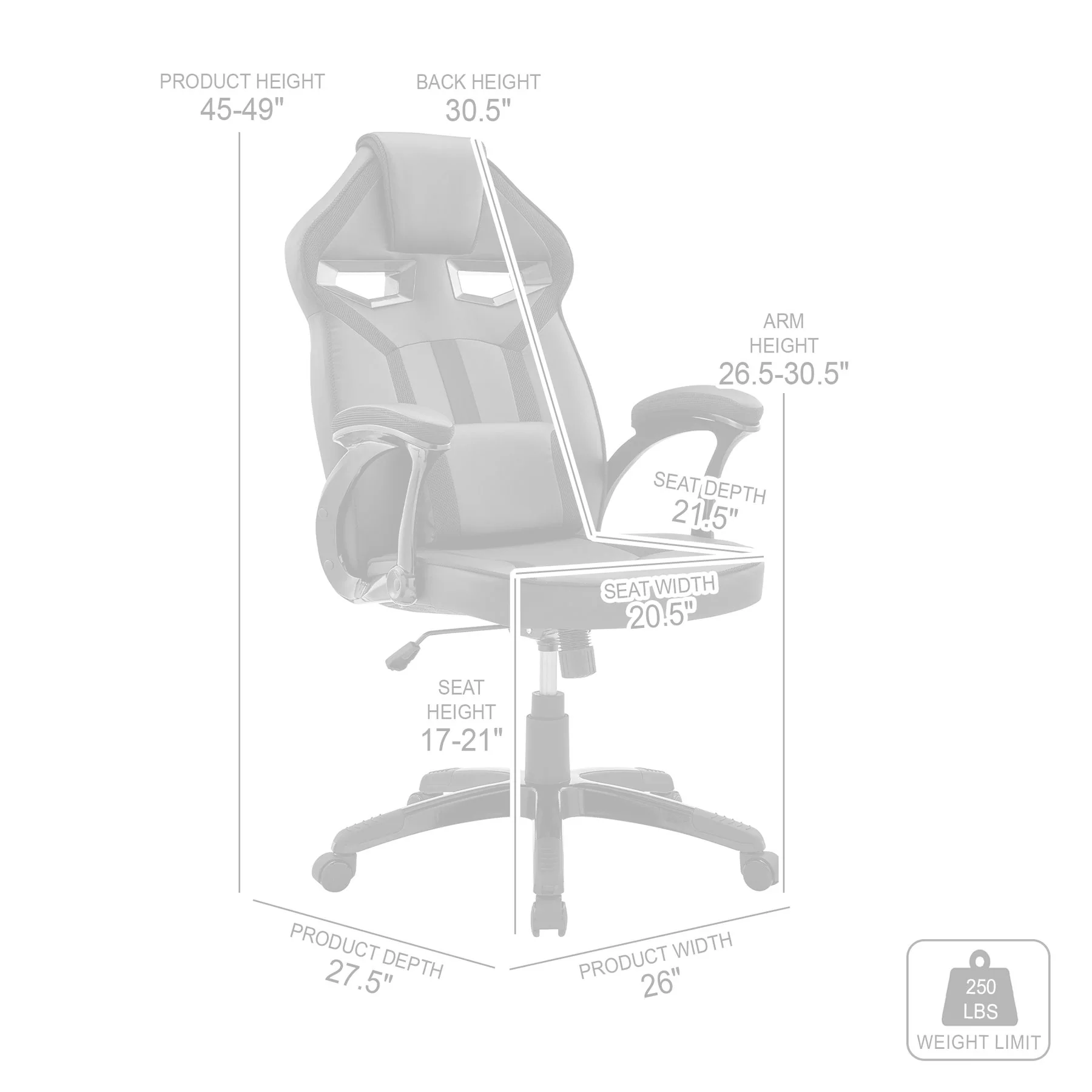Aspect Adjustable Racing Gaming Chair in Black Faux Leather and Dark Gray Mesh with Lumbar Support Pillow - Image 8