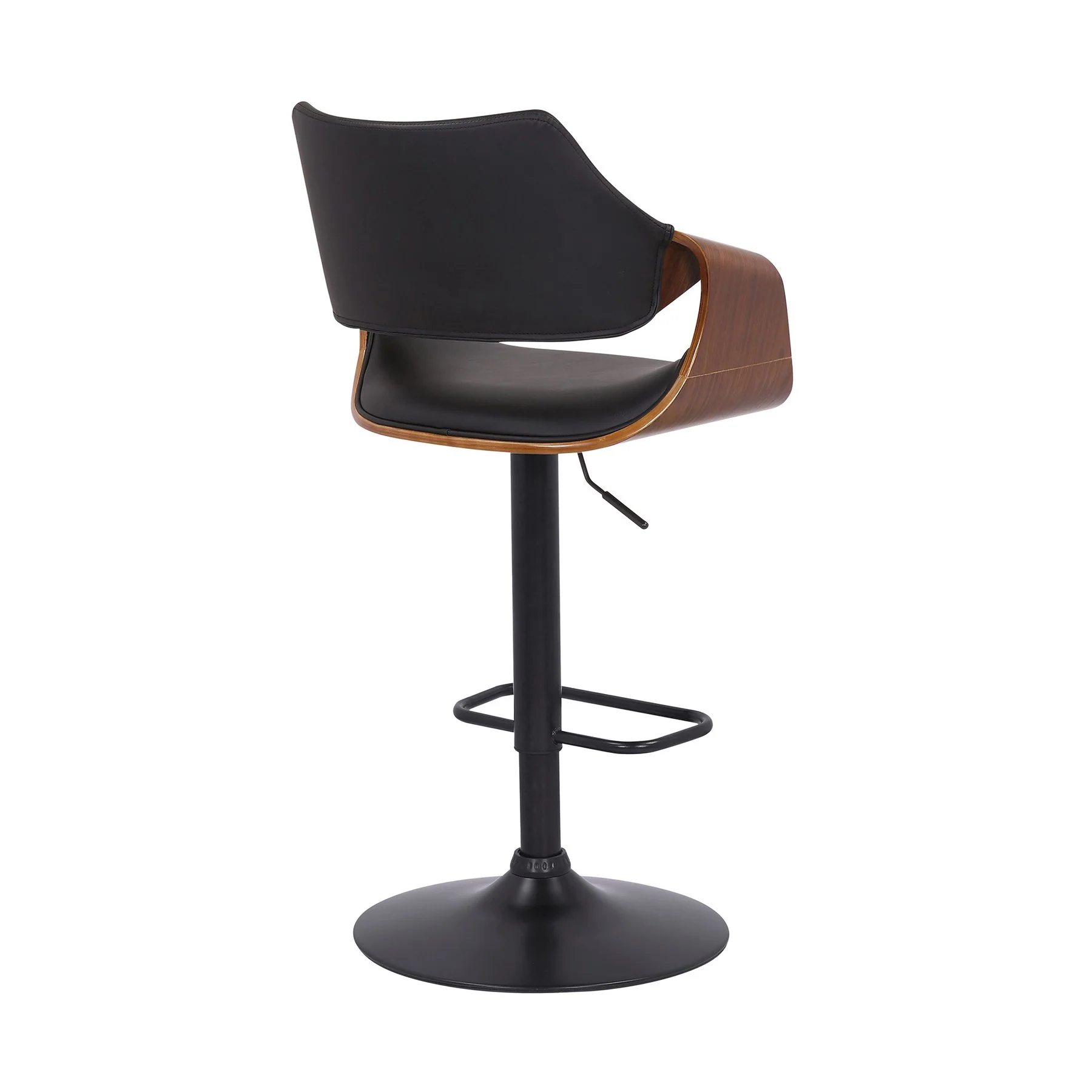 Aspen Adjustable Swivel Black Faux Leather and Walnut Wood Bar Stool with Black Base - Image 4