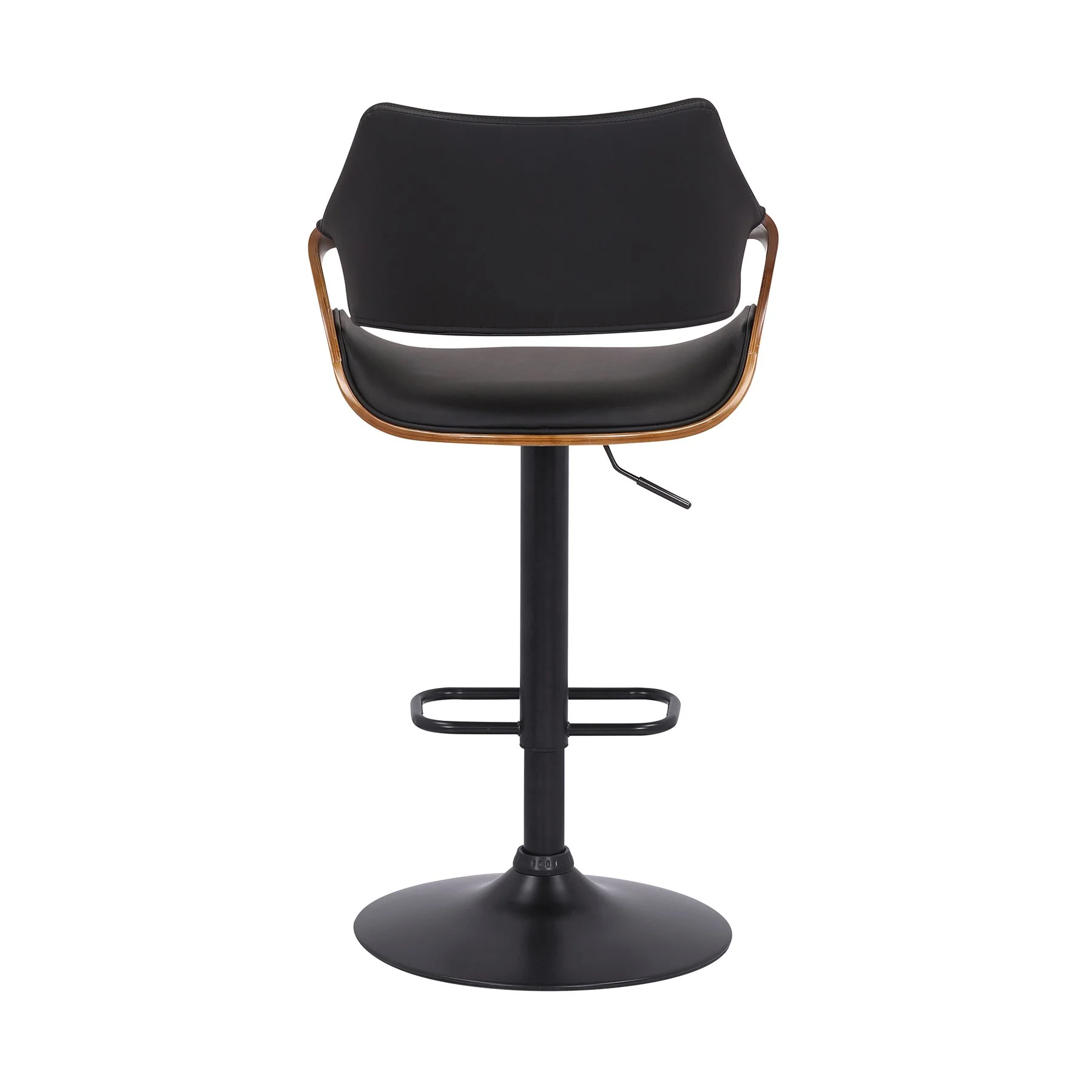 Aspen Adjustable Swivel Black Faux Leather and Walnut Wood Bar Stool with Black Base - Image 5