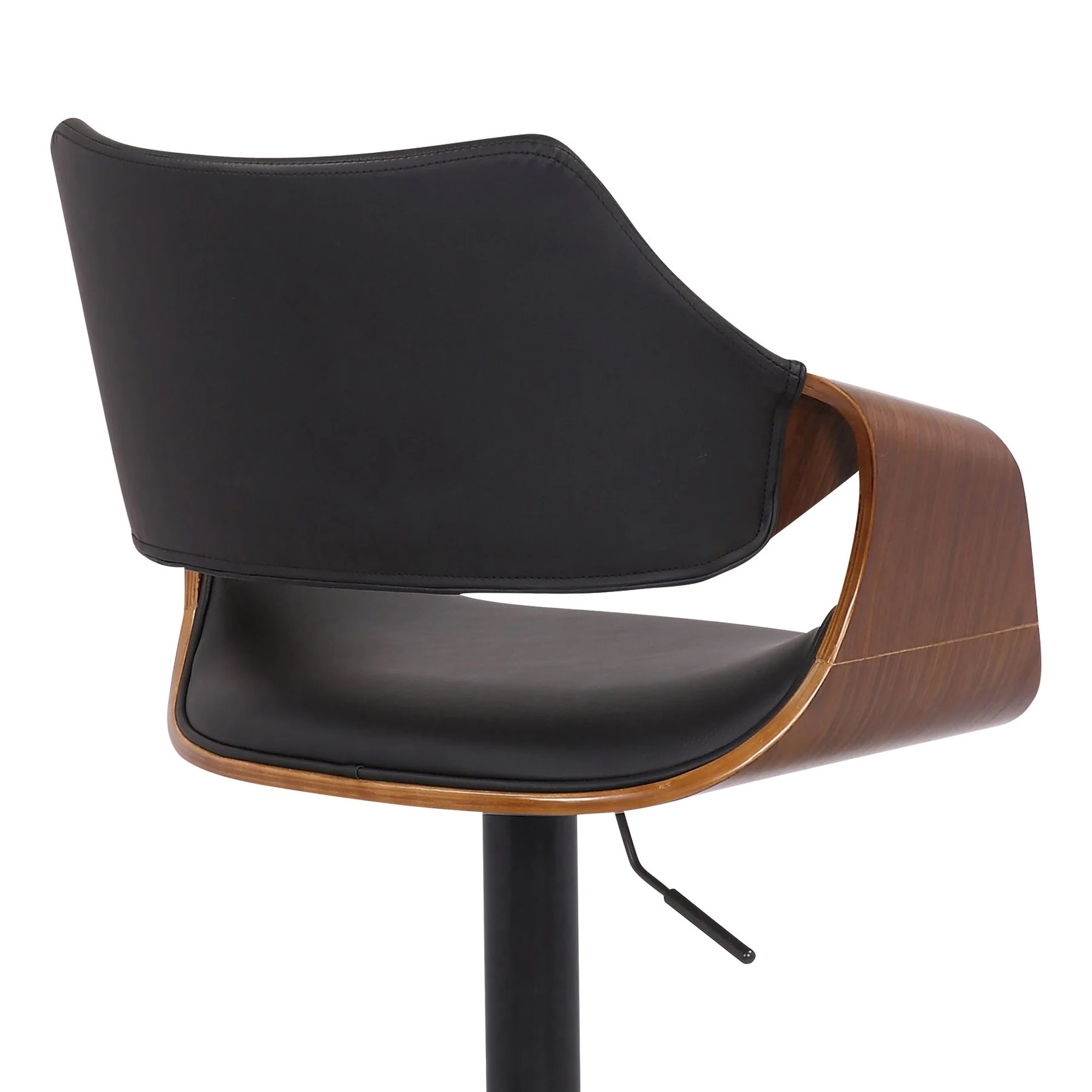 Aspen Adjustable Swivel Black Faux Leather and Walnut Wood Bar Stool with Black Base - Image 7
