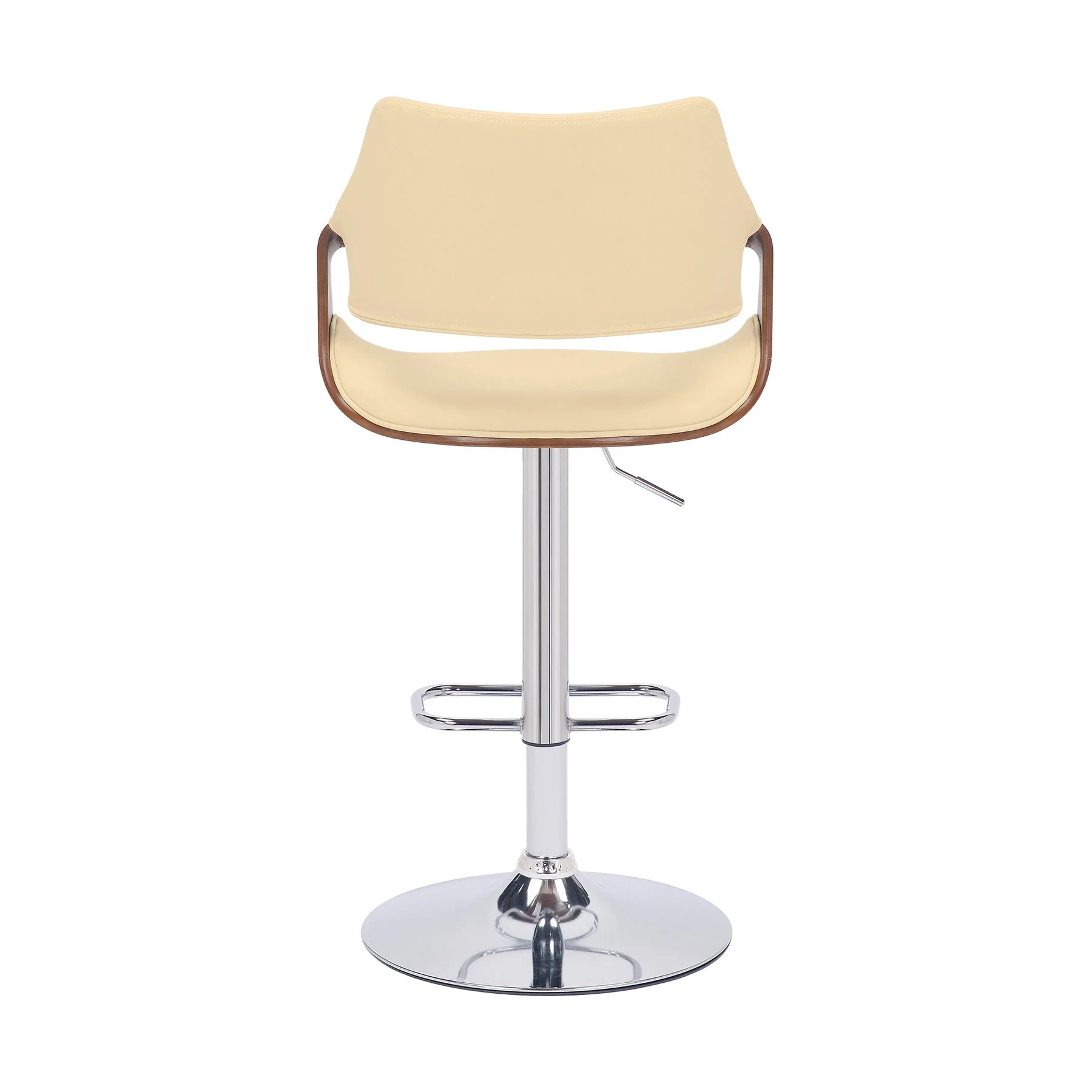 Aspen Adjustable Swivel Cream Faux Leather and Walnut Wood Bar Stool with Chrome Base - Image 5