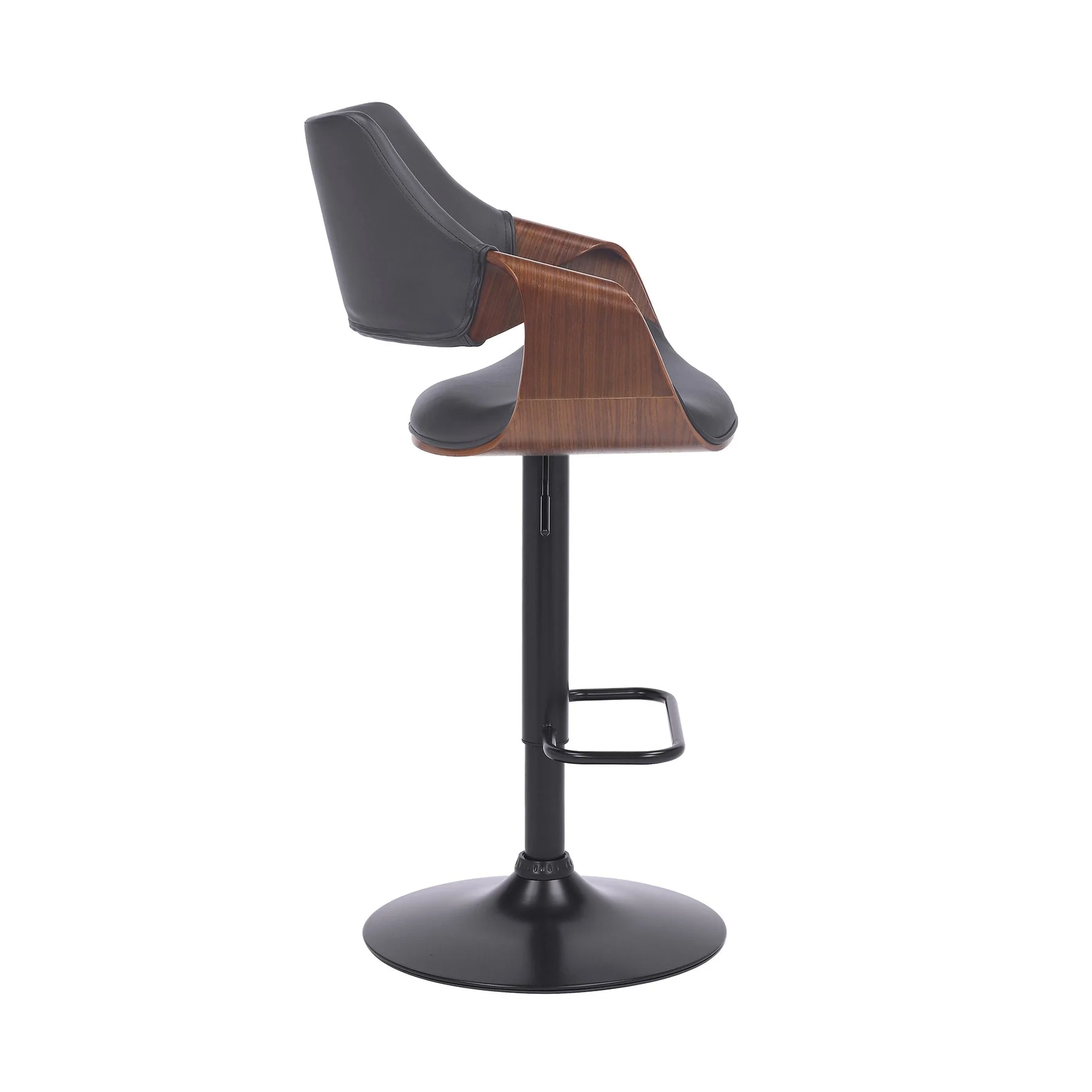 Aspen Adjustable Swivel Gray Faux Leather and Walnut Wood Bar Stool with Black Base - Image 3