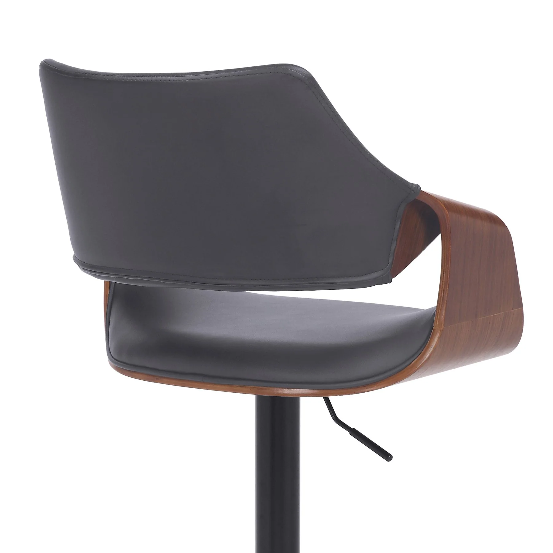 Aspen Adjustable Swivel Gray Faux Leather and Walnut Wood Bar Stool with Black Base - Image 7