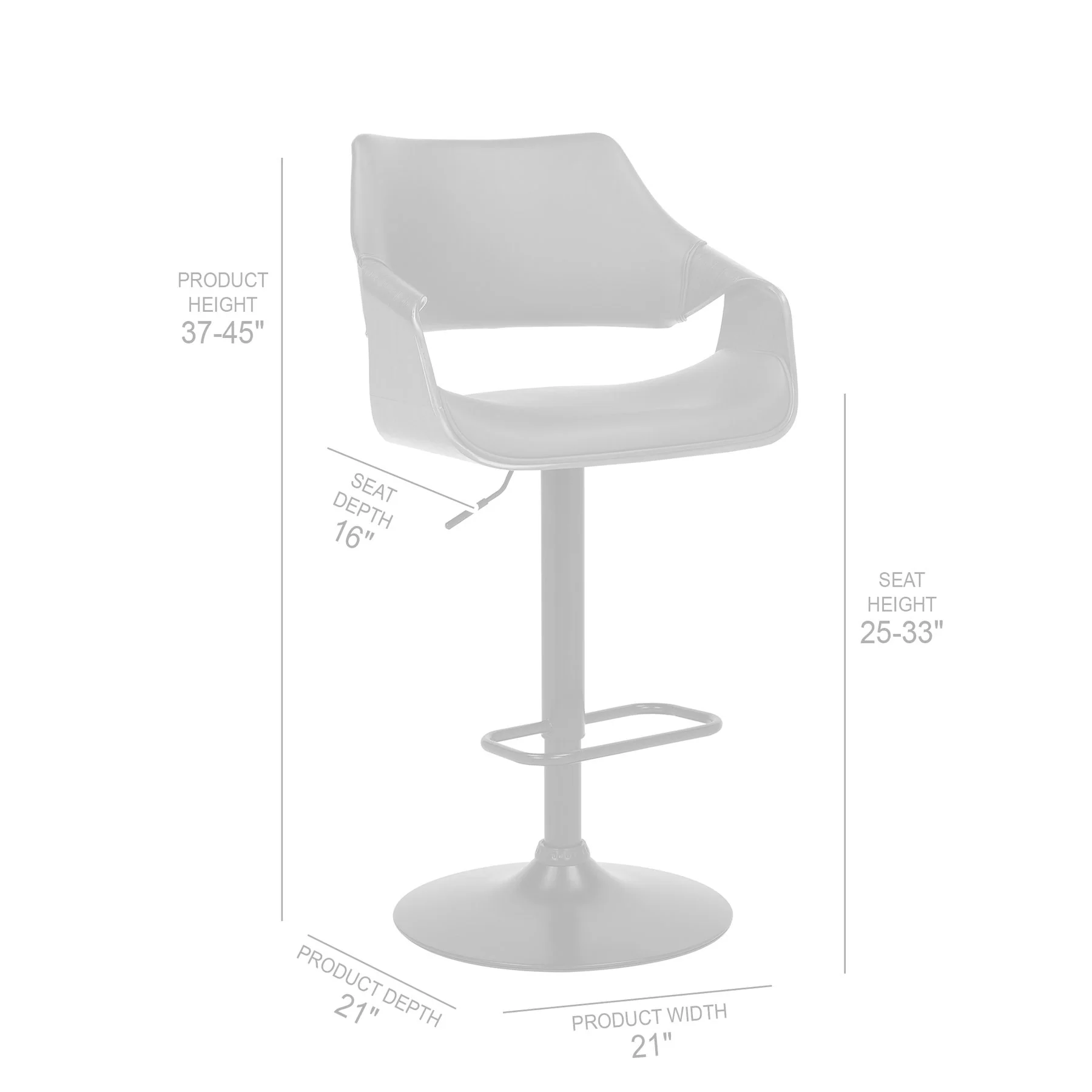 Aspen Adjustable Swivel Gray Faux Leather and Walnut Wood Bar Stool with Black Base - Image 9