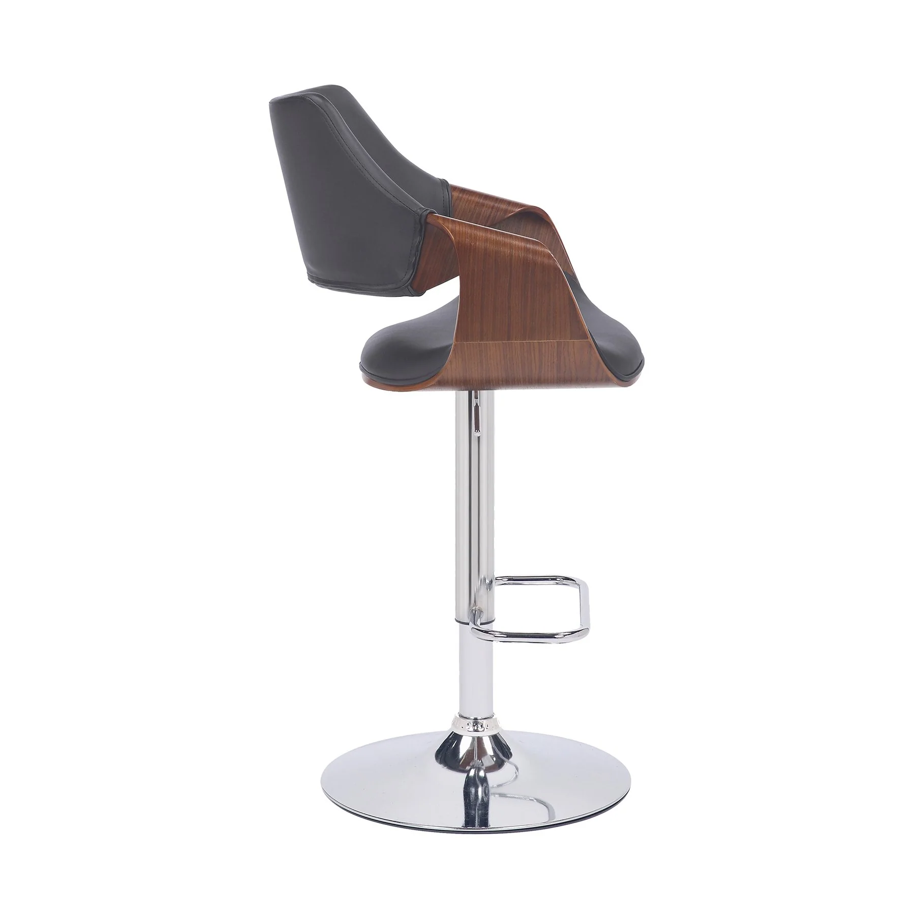 Aspen Adjustable Swivel Gray Faux Leather and Walnut Wood Bar Stool with Chrome Base - Image 3