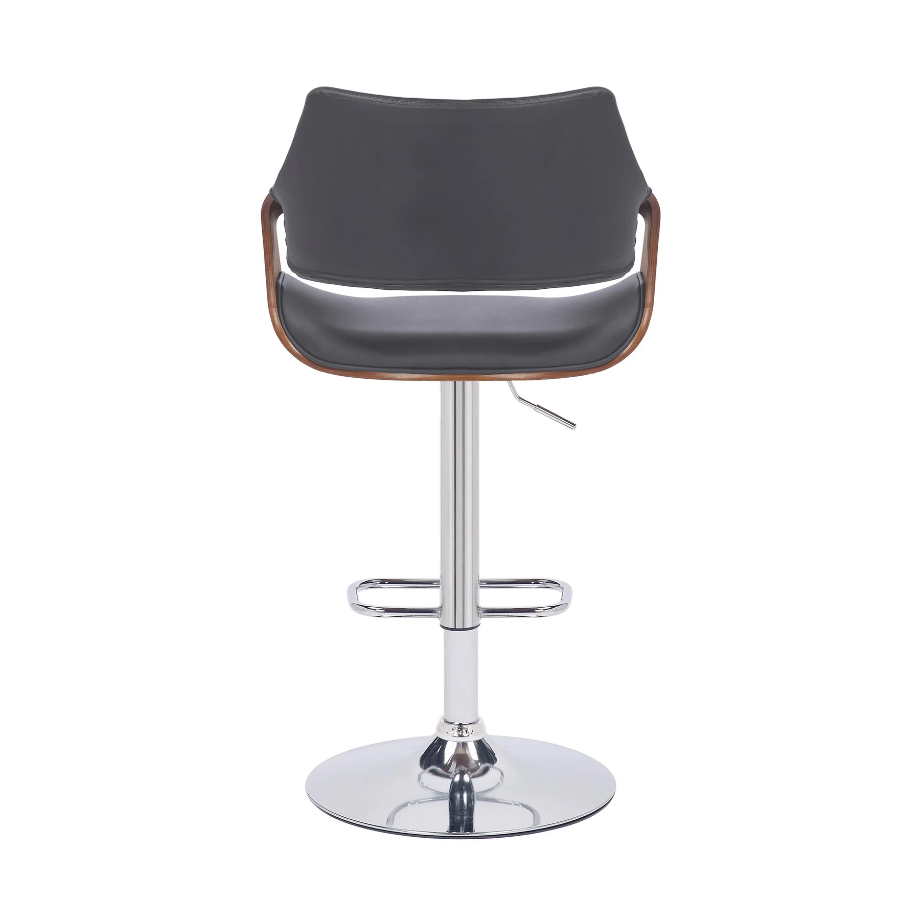 Aspen Adjustable Swivel Gray Faux Leather and Walnut Wood Bar Stool with Chrome Base - Image 5