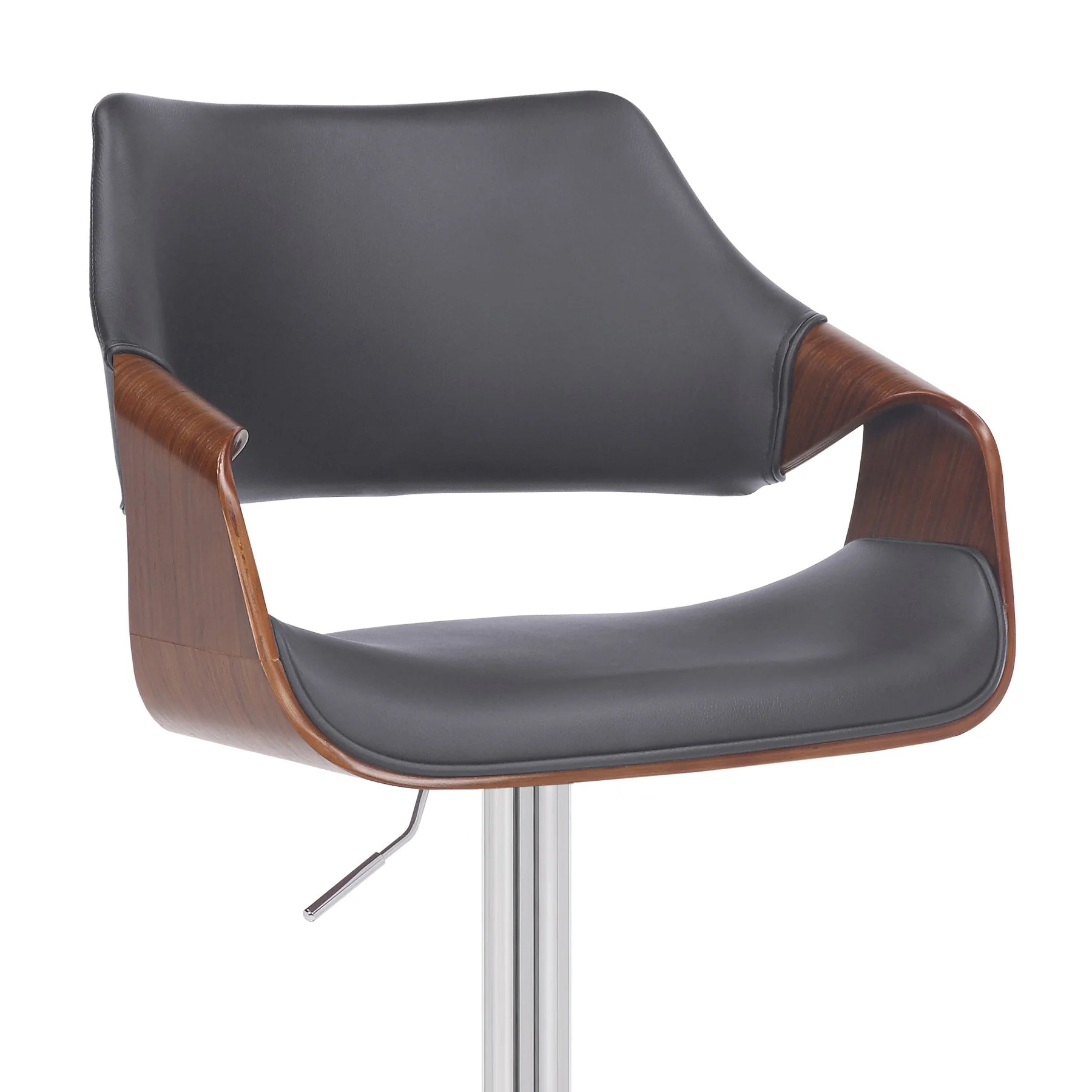 Aspen Adjustable Swivel Gray Faux Leather and Walnut Wood Bar Stool with Chrome Base - Image 6