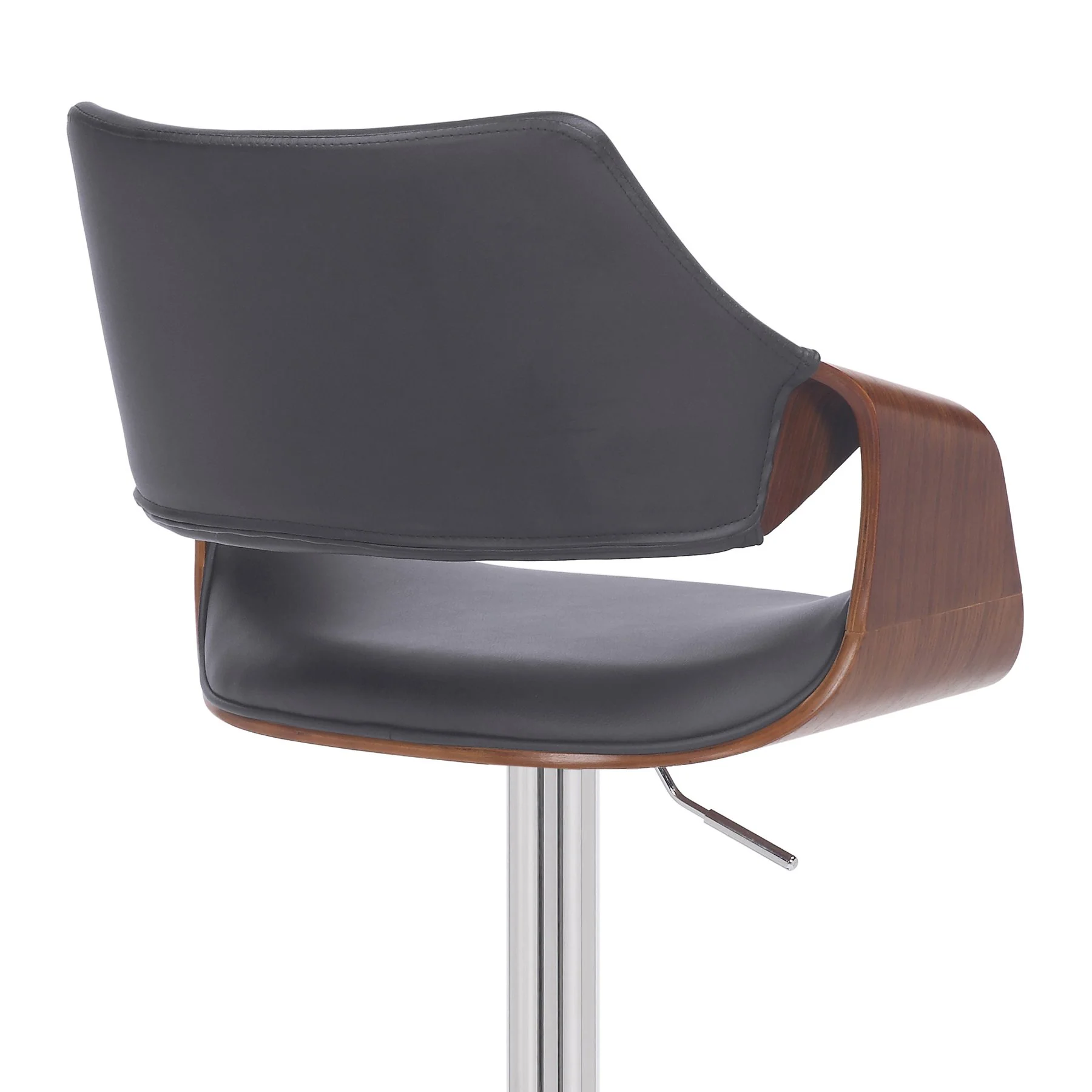 Aspen Adjustable Swivel Gray Faux Leather and Walnut Wood Bar Stool with Chrome Base - Image 7
