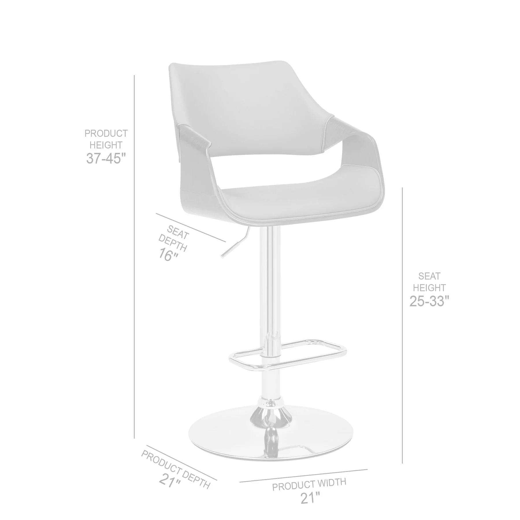 Aspen Adjustable Swivel Gray Faux Leather and Walnut Wood Bar Stool with Chrome Base - Image 9