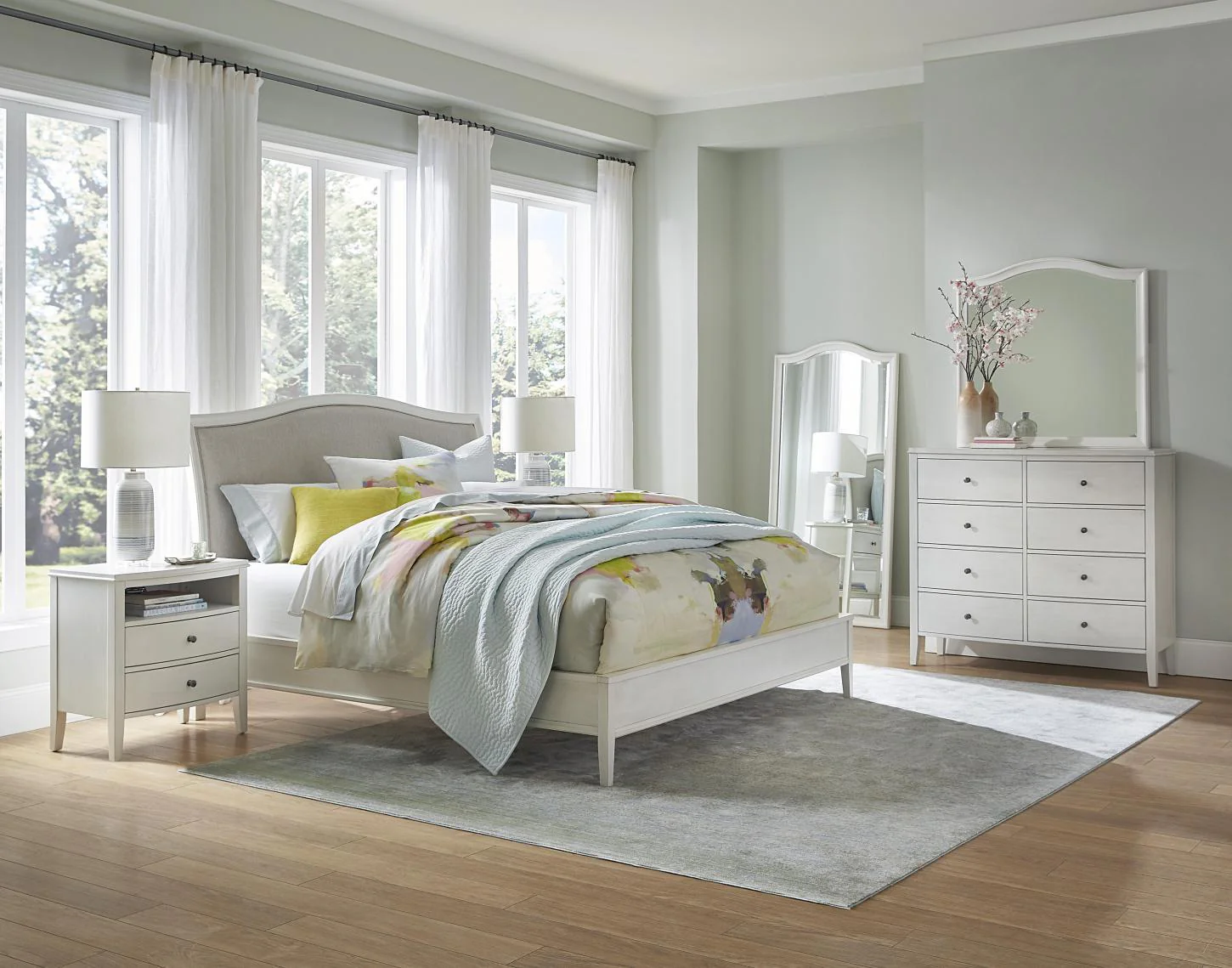 Aspenhome Furniture Charlotte Queen Upholstered Sleigh Bed in White - Image 4