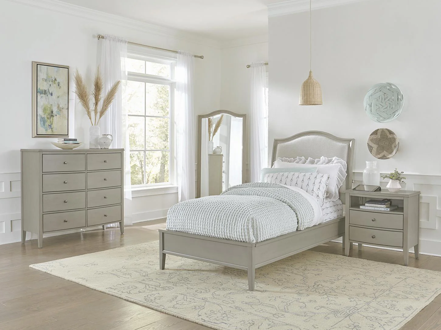 Aspenhome Furniture Charlotte Twin Upholstered Sleigh Bed in Shale - Image 4