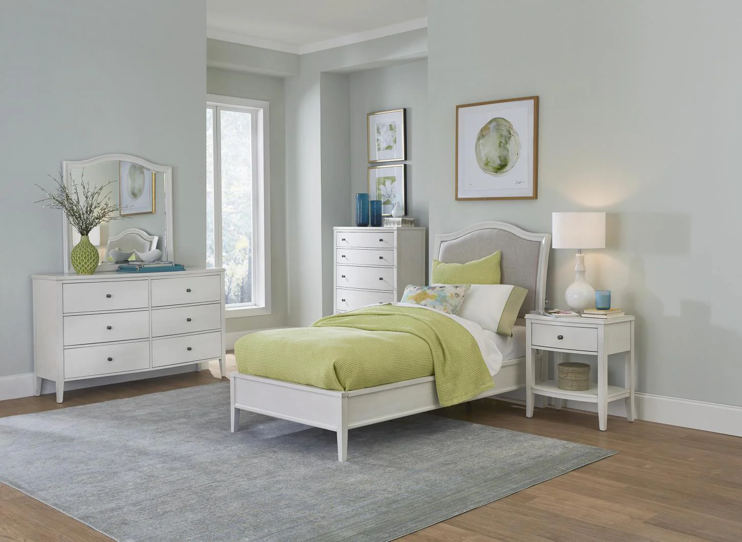 Aspenhome Furniture Charlotte Twin Upholstered Sleigh Bed in White - Image 4
