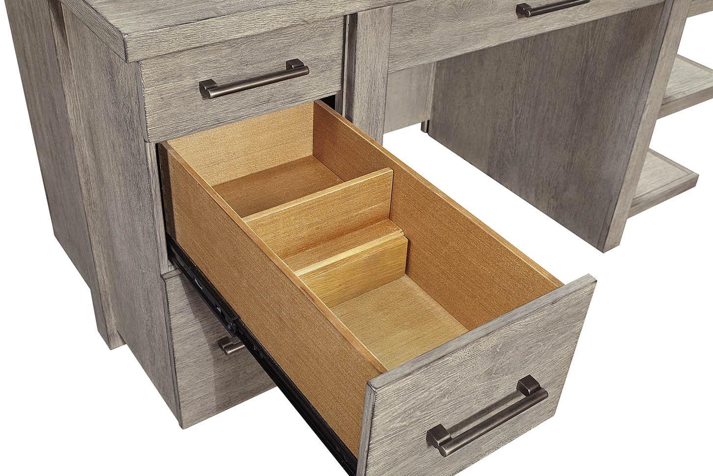 Aspenhome Furniture Platinum 60" Desk with Open Shelves in Gray Linen - Image 5