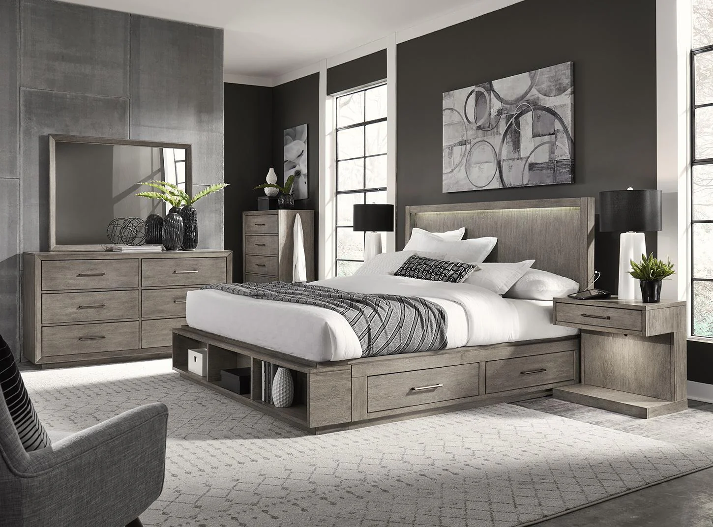 Aspenhome Furniture Platinum California King Bookcase Bed in Grey - Image 5
